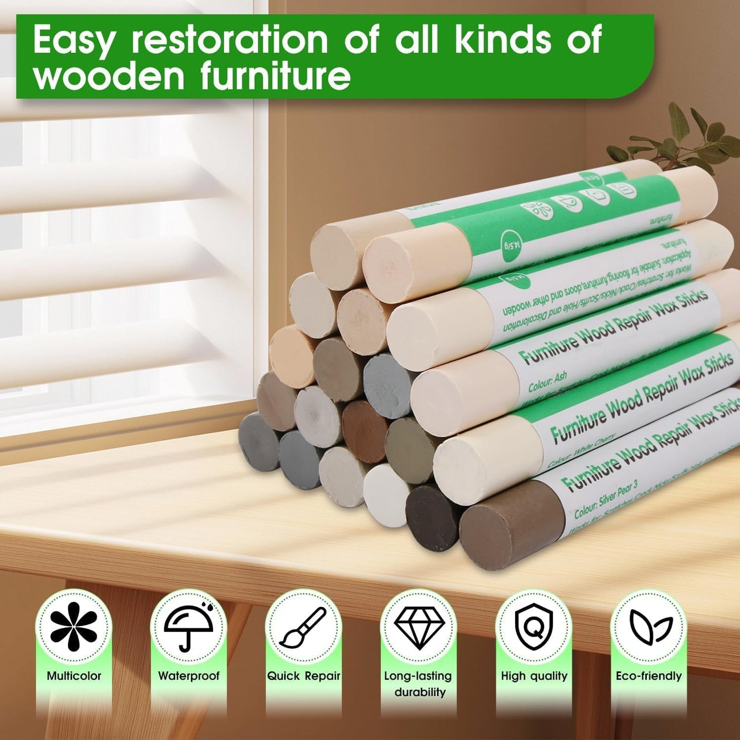 Furniture Markers Touch Up, 20 Colors Wood Filler Sticks, Wood Wax Crayons for Repairing Scratches