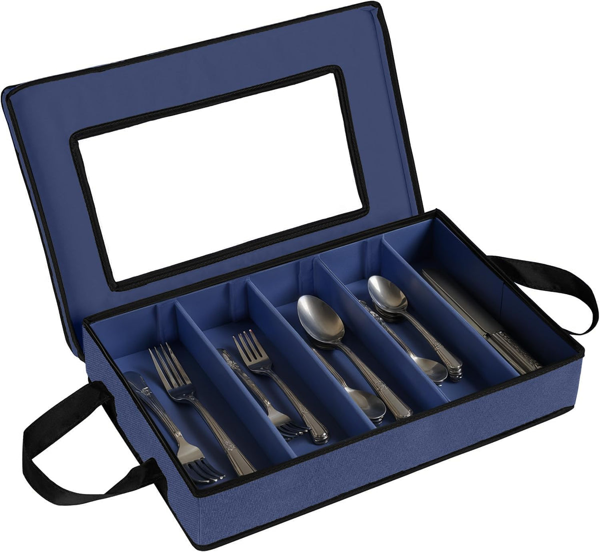 Flatware Storage Case - Durable 5 Compartment Silverware Storage Container Box with Removable Lid