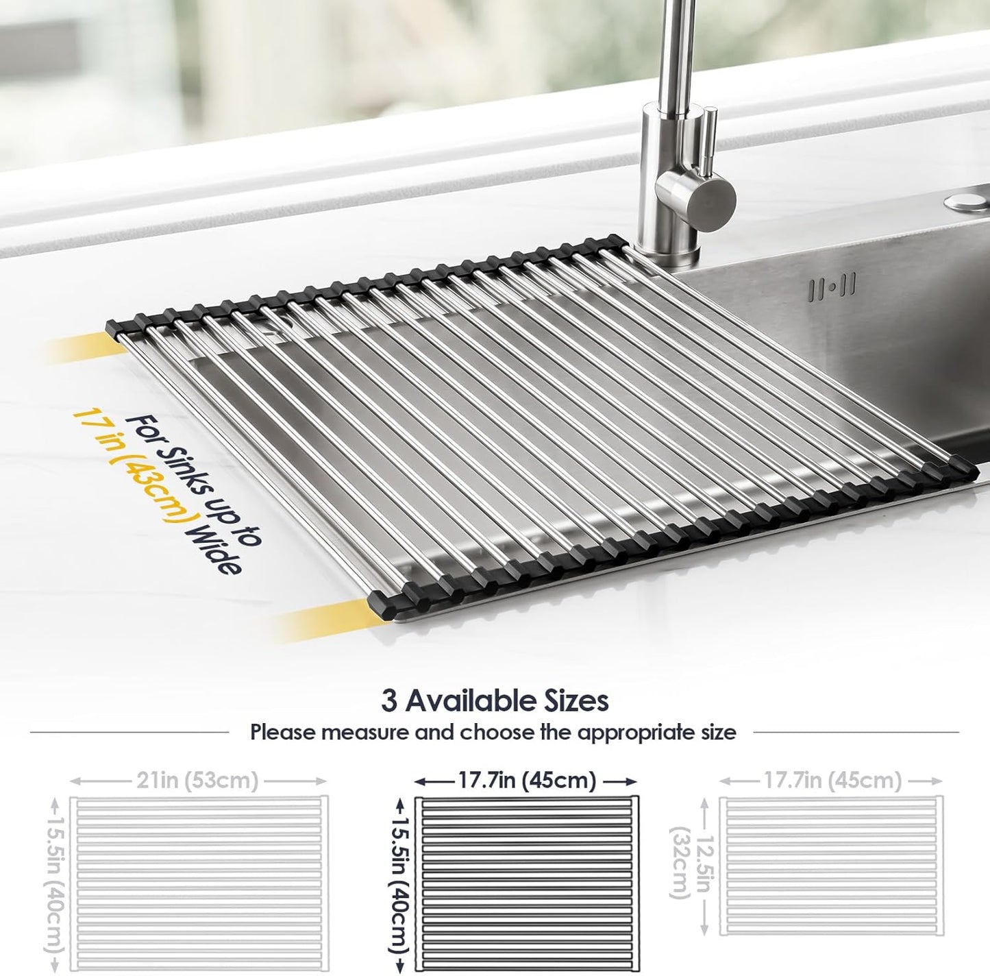 Tomorotec 17.7" x 15.5" Roll Up Dish Drying Rack Over Sink Drying Rack Sink Cover Kitchen Sink