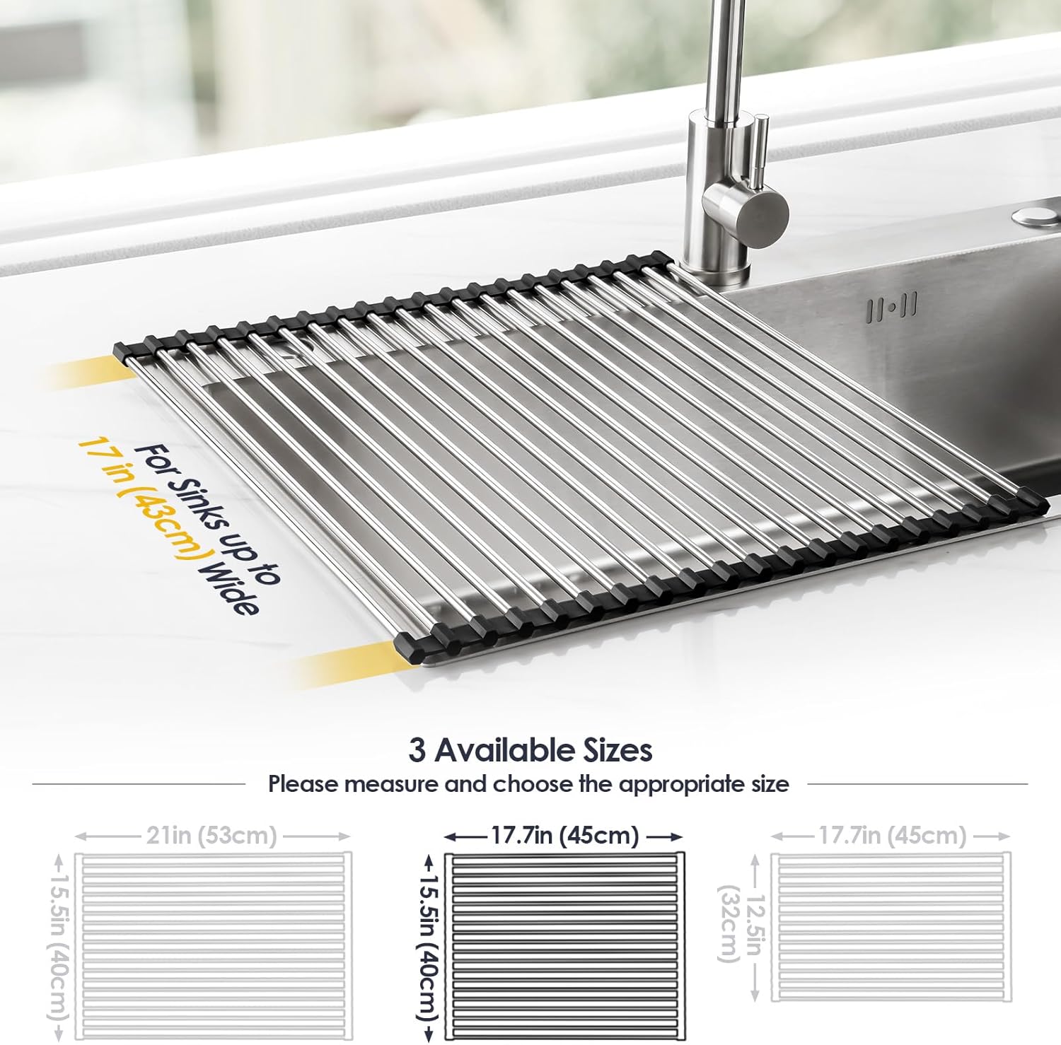 Tomorotec 17.7" x 15.5" Roll Up Dish Drying Rack Over Sink Drying Rack Sink Cover Kitchen Sink