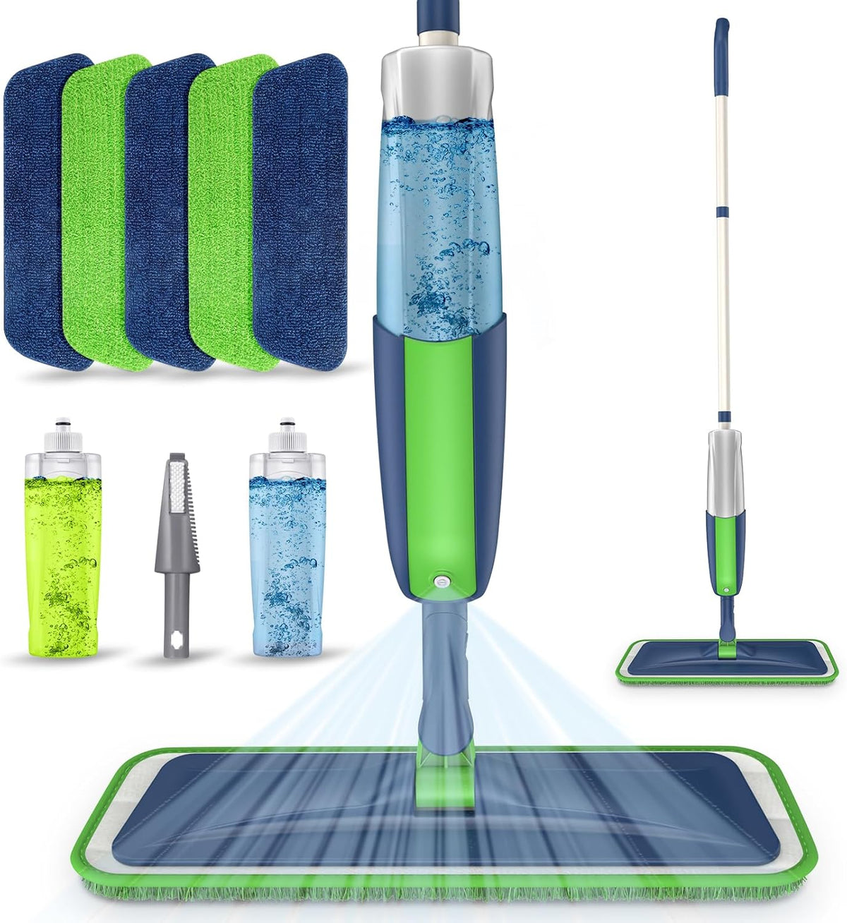 MEXERRIS Spray Wet Mops with 5X Washable Pads for Floor Cleaning, Dust Mops with 2X Bottles