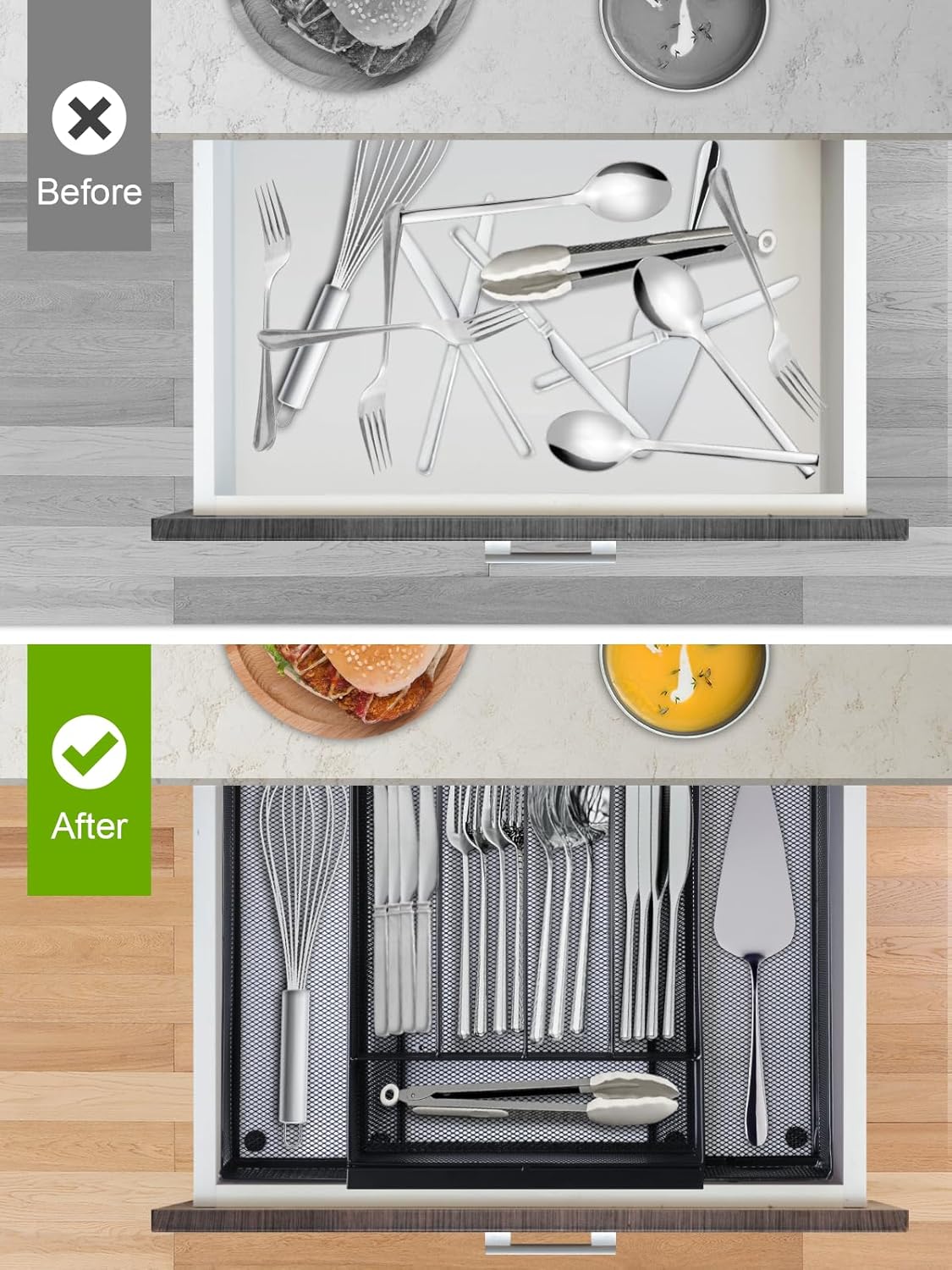 Silverware Organizer Metal Mesh, Drawer Organizer, Utensil Cutlery Tray for kitchen