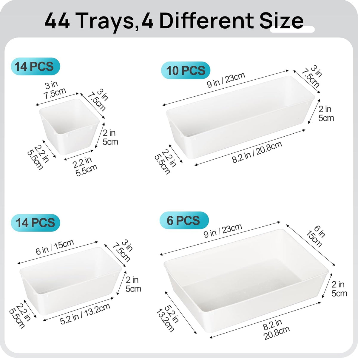 Vtopmart 44 PCS Plastic Drawer Organizers Set, 4-Size Versatile Bathroom and Vanity Organizer