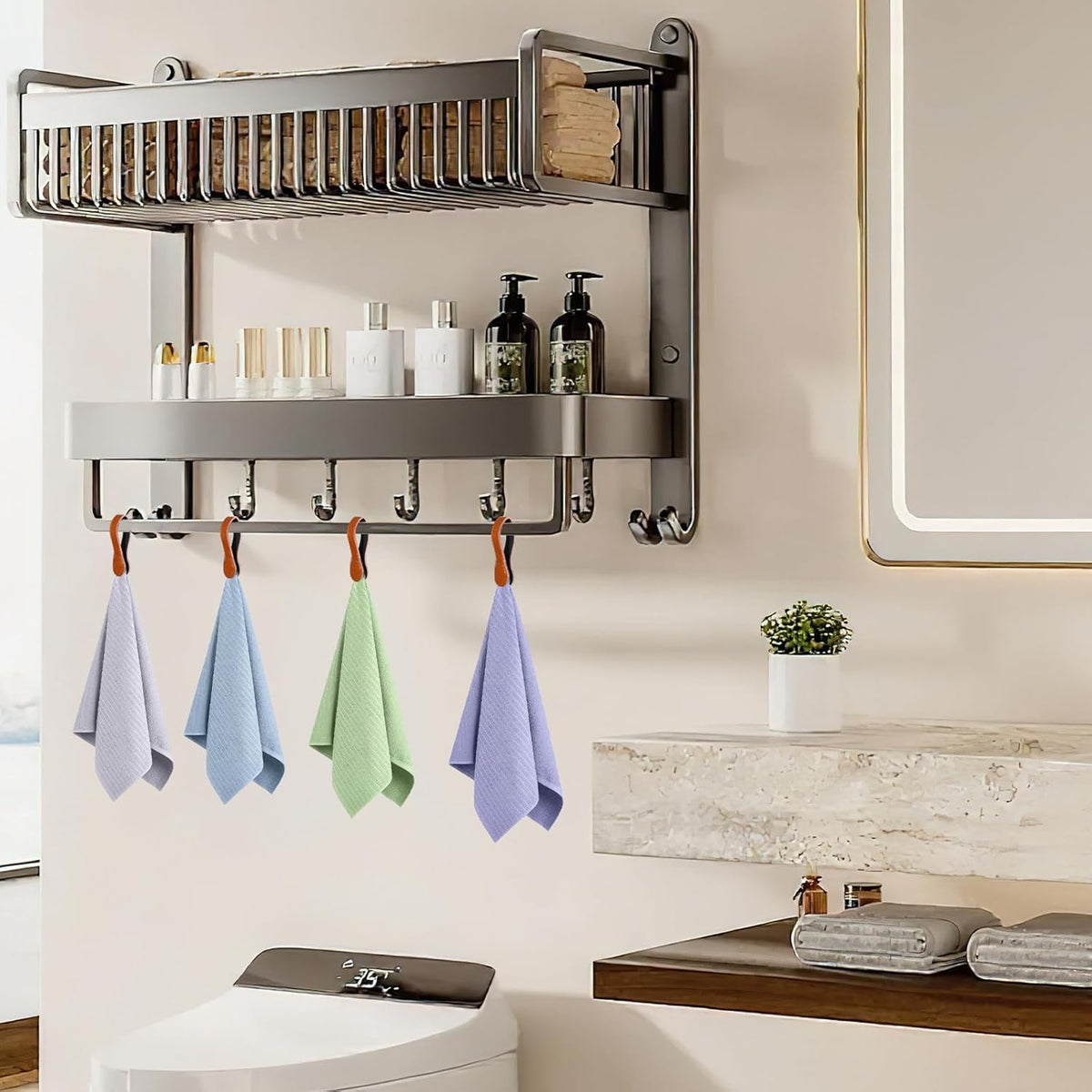 4 PCS Genuine Leather Towel Clips for Kitchen, Magnetic Hand Clips, Towel Holder with Magnet for