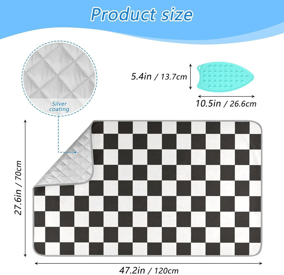 Checkered Black Ironing Mat Thickened Ironing Blanket Travel Portable Double-Side Using Ironing Pad