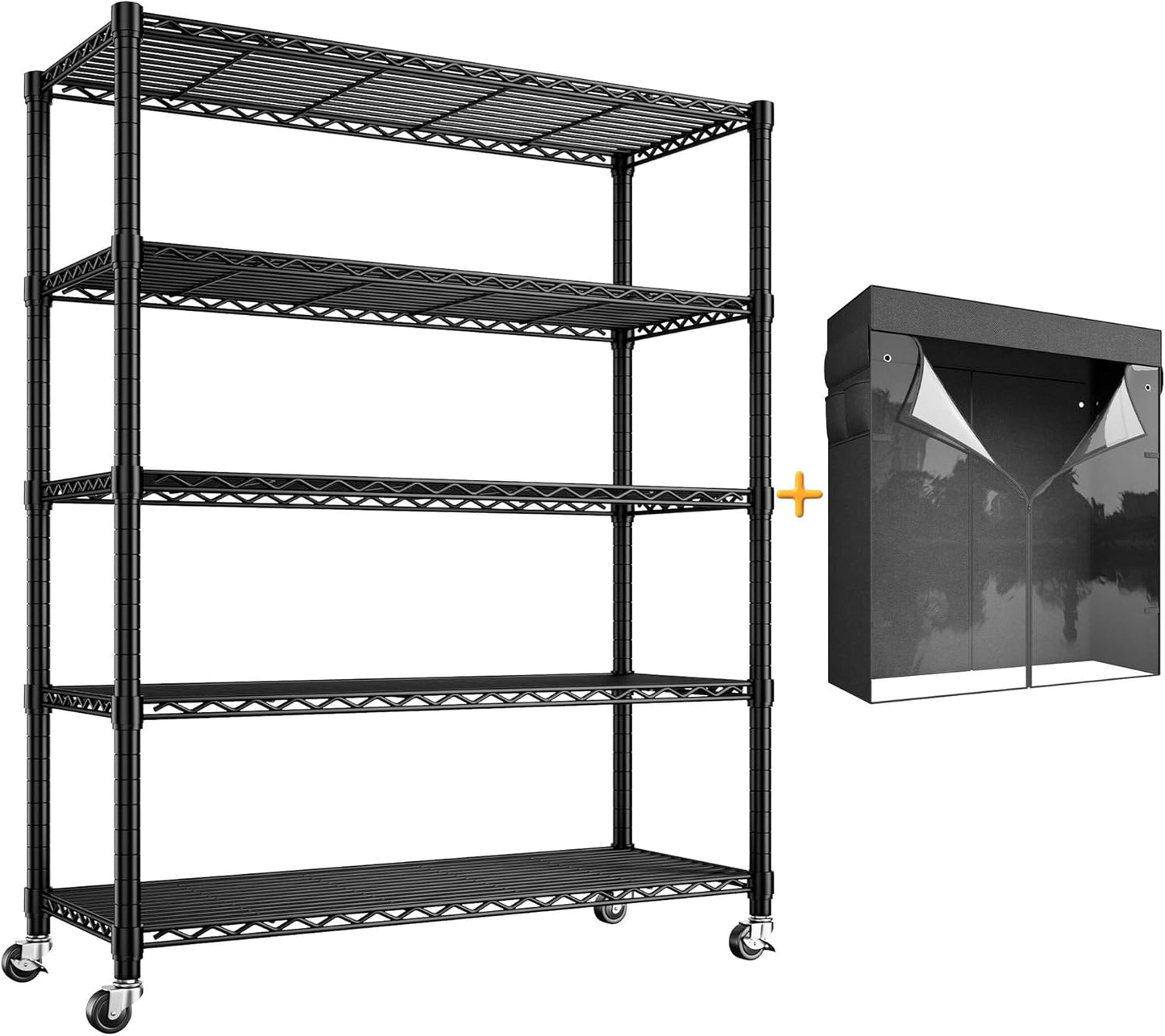 REIBII 72.8" H Storage Shelves with Wheels Wire Shelving Cover Heavy Duty Metal Shelving for Pantry
