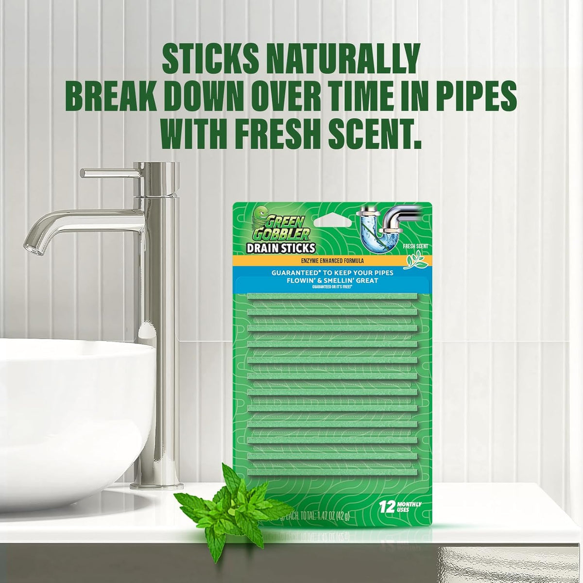 Green Gobbler Drain Cleaner and Deodorizer Sticks with Enzymes - Maintain a Clean Drain, Safe for