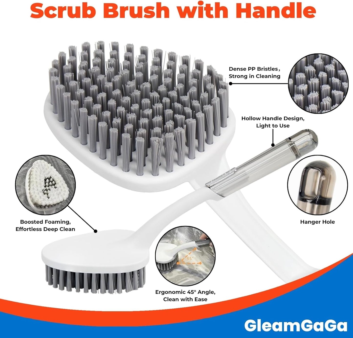 3 Pack Scrub Brush Set – Heavy-Duty Scrub Brushes for Cleaning with Handle, Cleaning Brush with