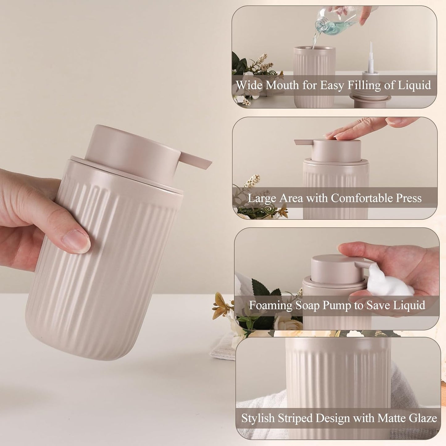 BosilunLife Foam Hand Soap Dispenser - Ceramic Foaming Soap Dispenser for Bathroom 12oz Refillable