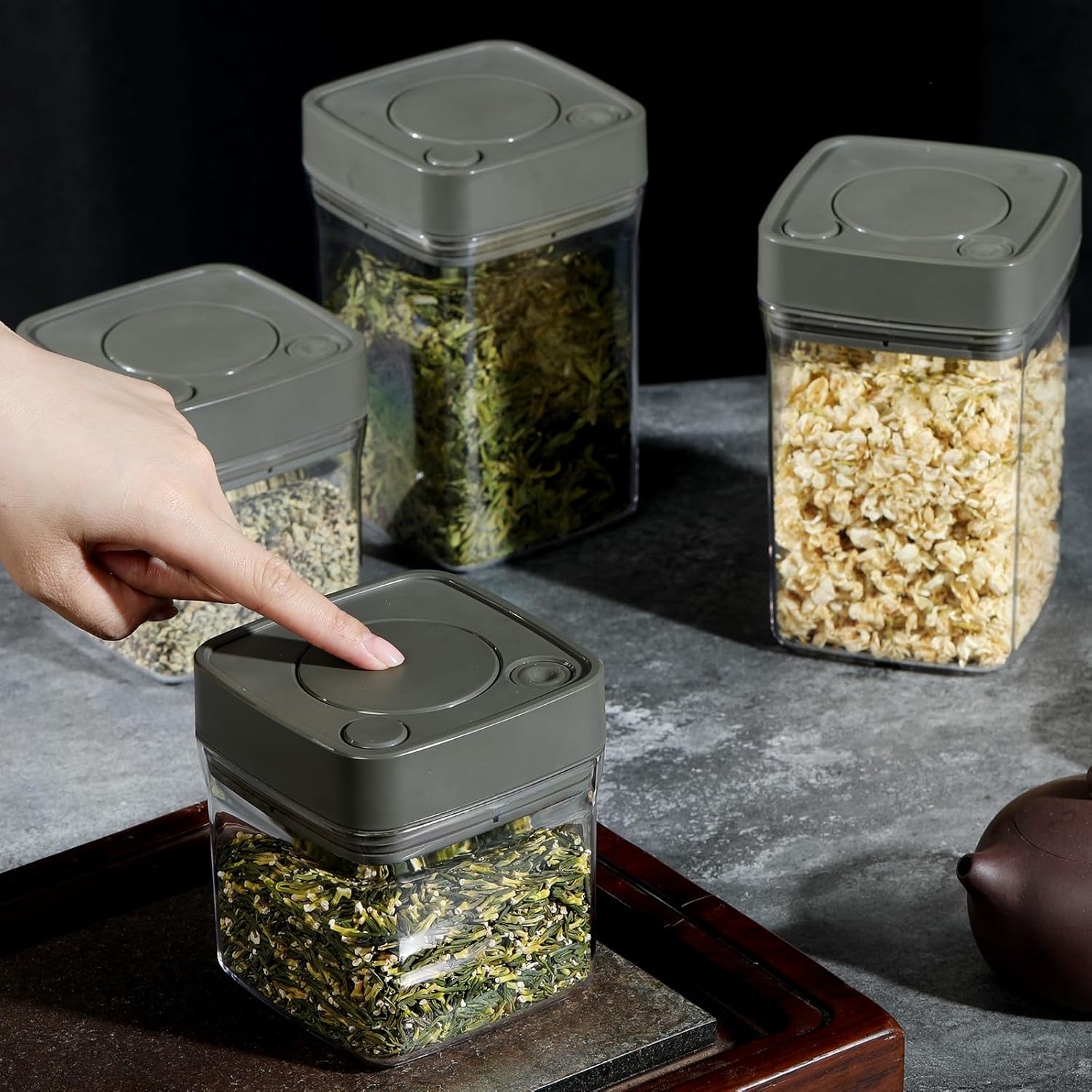 Manual Vacuum Jar With One-Button Vacuum Pump, Airtight Food Cereal Containers Storage With Lids