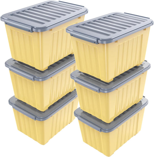 Nazhura Plastic Storage Bin, Stackable and Nestable Storage Boxes with White Lids and Secure