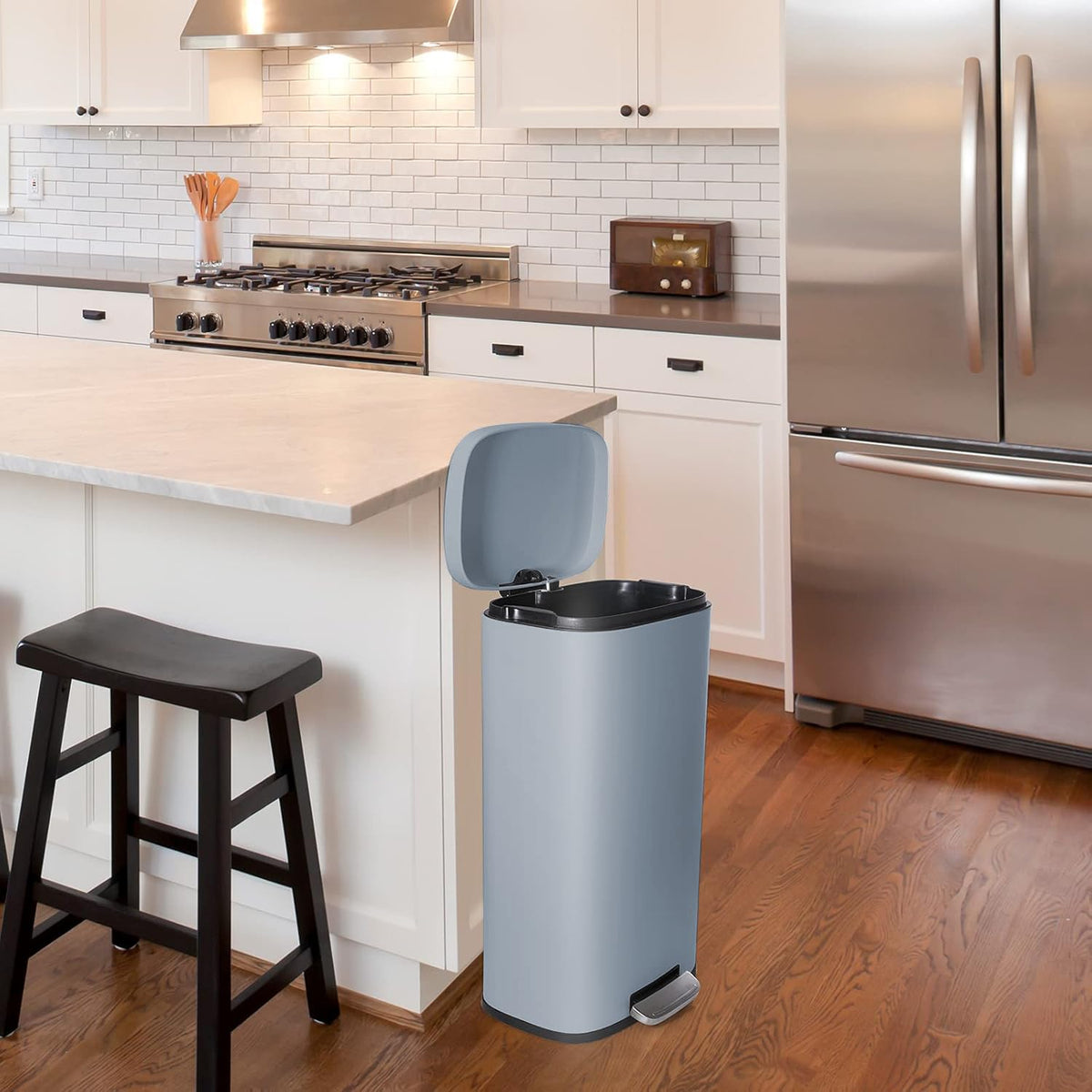 AthLike Trash Can, Stainless Steel Kitchen Garbage Can, Step Waste Bin with Hinged Lid and