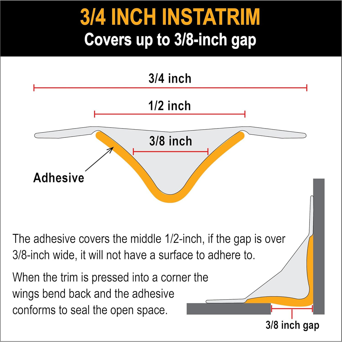 InstaTrim The Original Flexible Trim -10ft Black 3/4" Wide Caulk Tape - Adhesive Trim with Many
