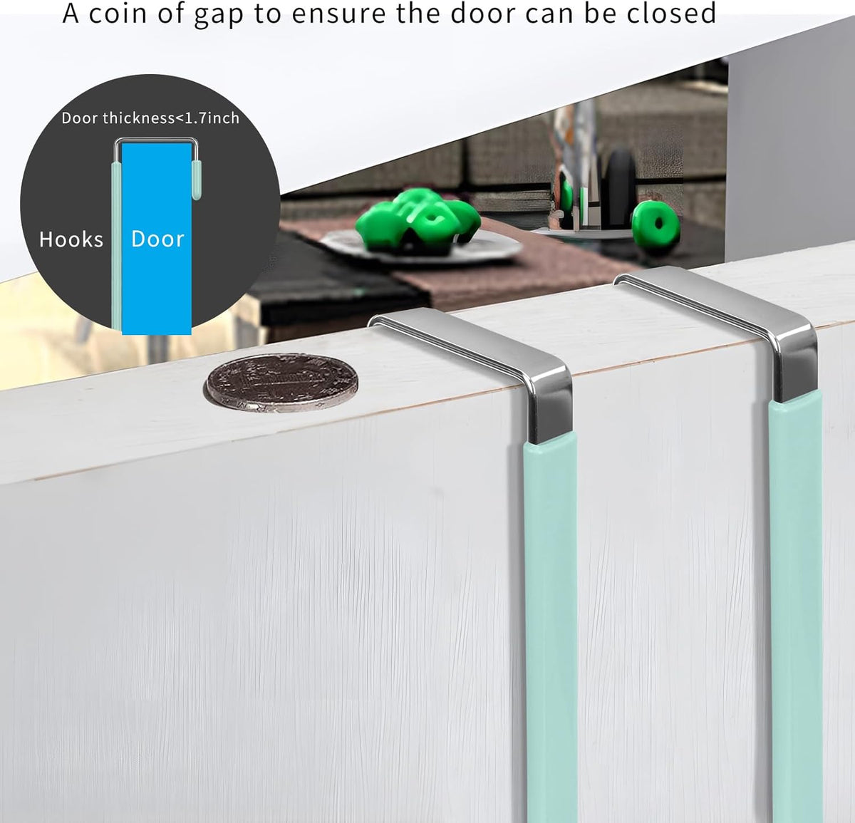 FYY Over The Door Hooks, 4 Pack Upgraded Long Door Hangers Hooks with Rubber Prevent Scratches