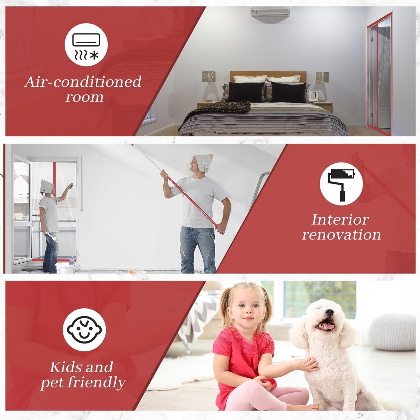 Amylove Zipper 60 x 102 Inch Dust Barrier Kit Red Edged Temporary Construction Door Barrier 5 x 8.5