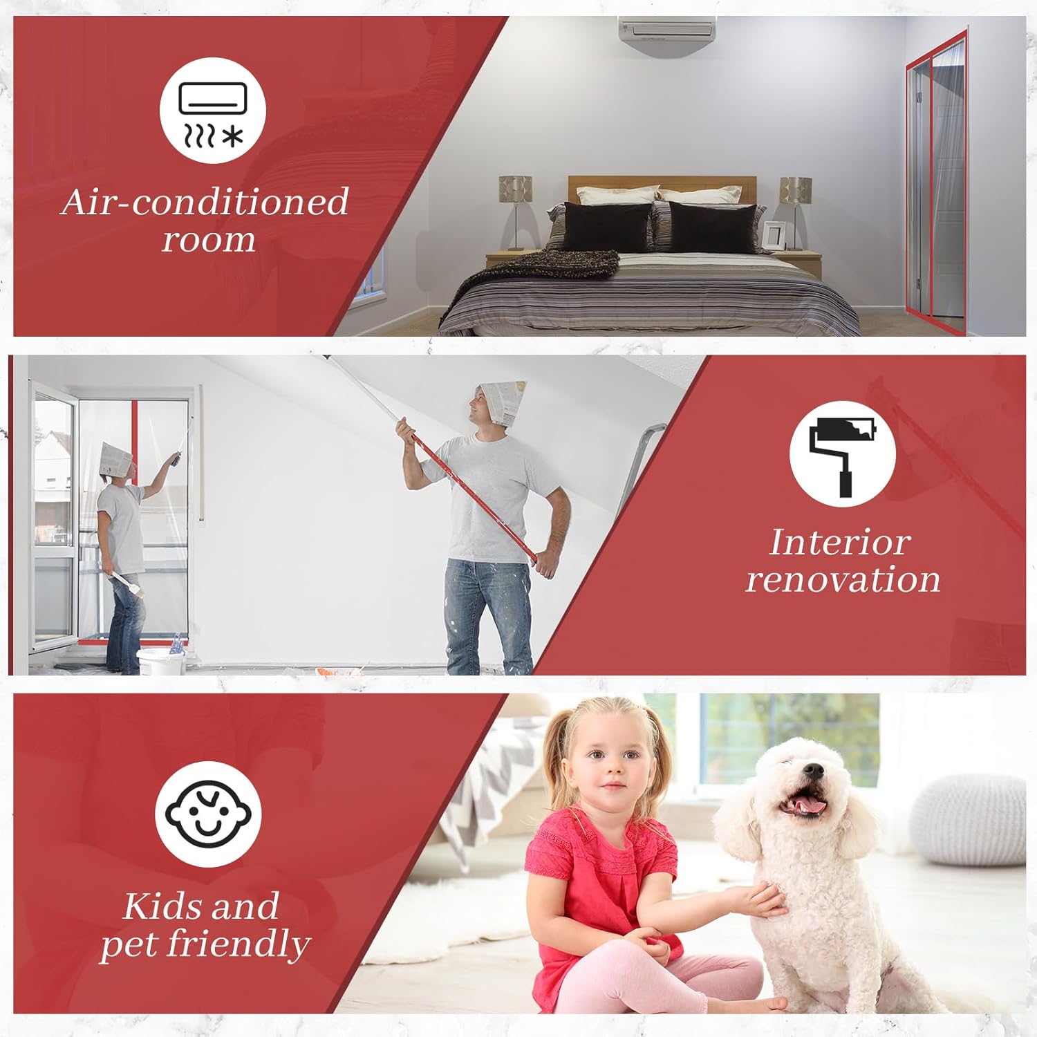 Amylove Zipper 60 x 102 Inch Dust Barrier Kit Red Edged Temporary Construction Door Barrier 5 x 8.5
