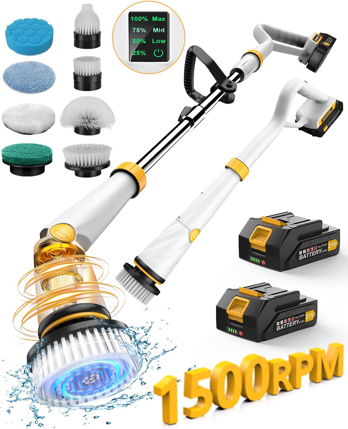 Qimedo Electric Spin Scrubber with Two Batteries Q2 Pro,1500 RPM High Power Electric Scrubber for