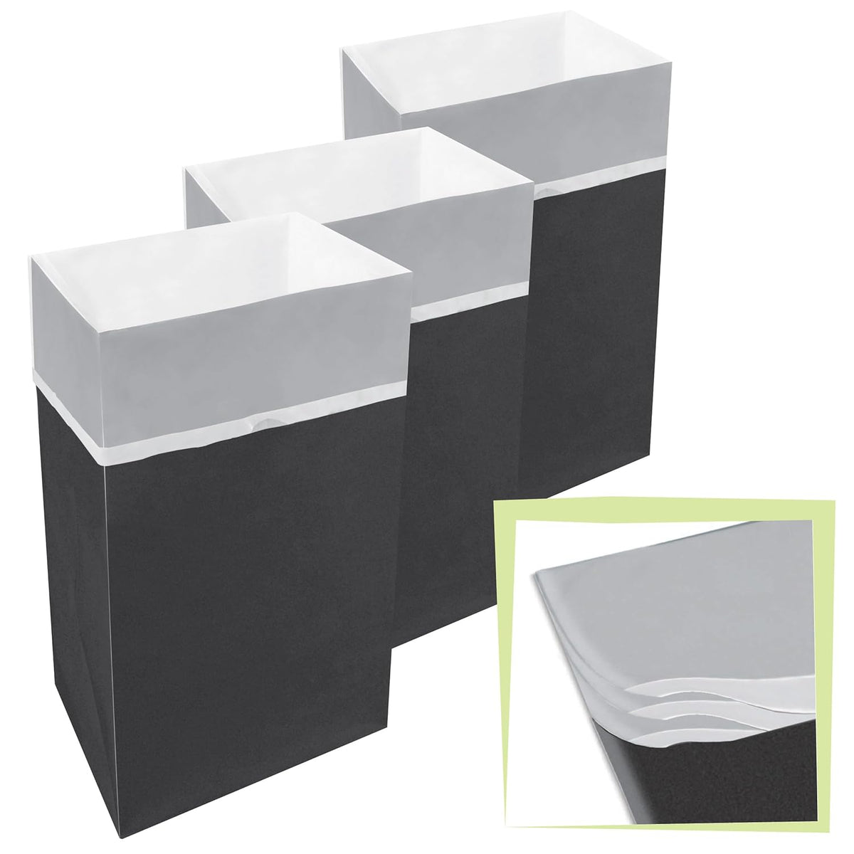 30 Gallon Disposable Pop-Up Trash Cans (3-Pack, Multi-Liner) with Fitted Bags – Foldable Garbage &