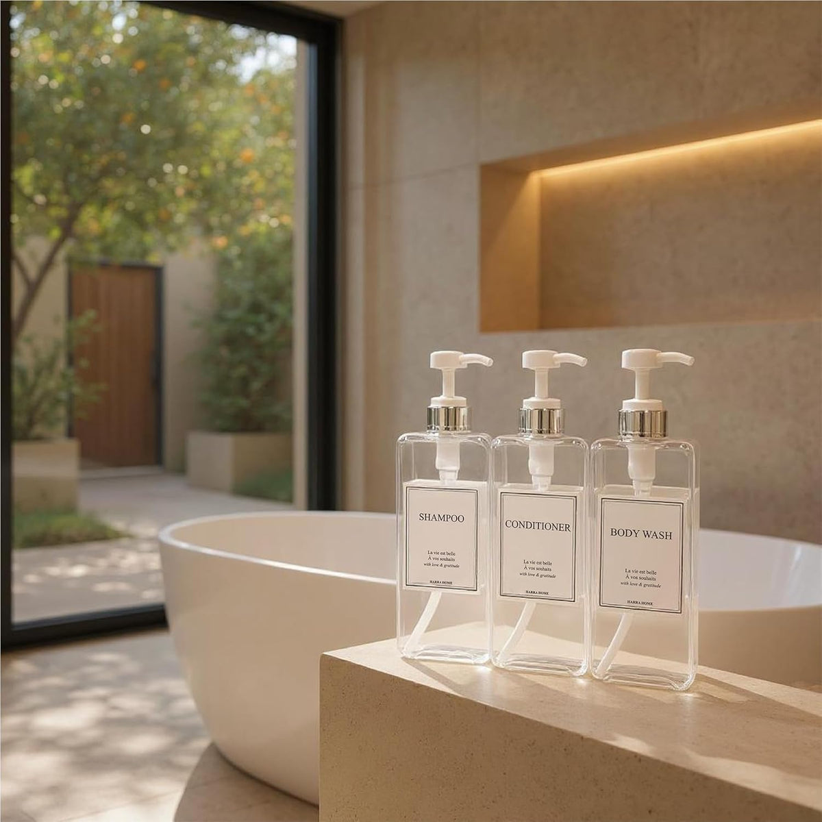 Modern Design Large 27 oz Shampoo and Conditioner Dispensers - Empty Plastic Refillable Pump Bottle