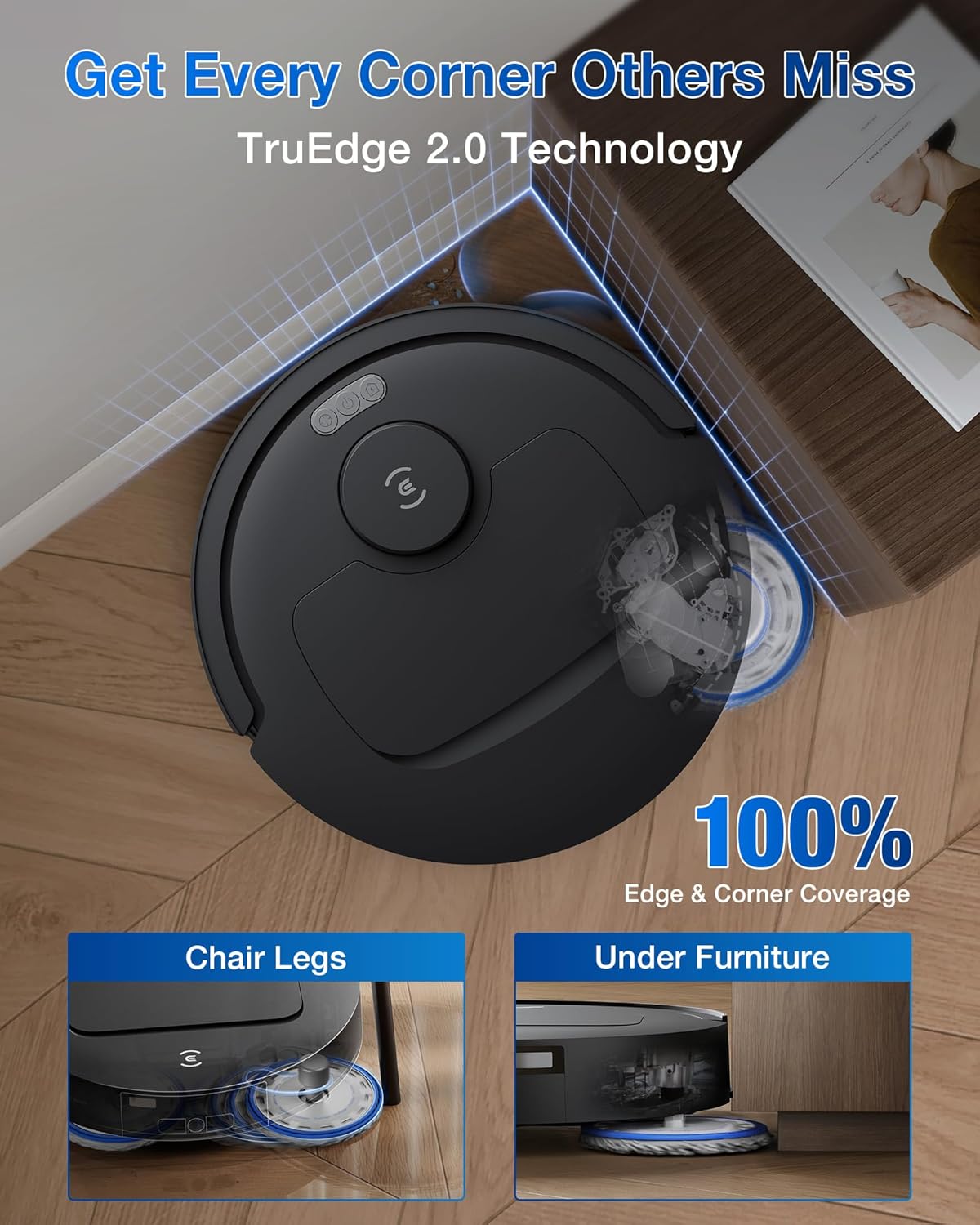 ECOVACS DEEBOT T30C Robot Vacuum and Mop, 20,000Pa Suction, TruEdge Adaptive Edge Mopping