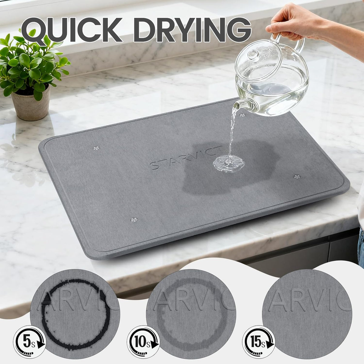 Large Stone Dish Drying Mats for Kitchen Counter,20"(L)×16"(W) Diatomaceous Earth Stone Mat With