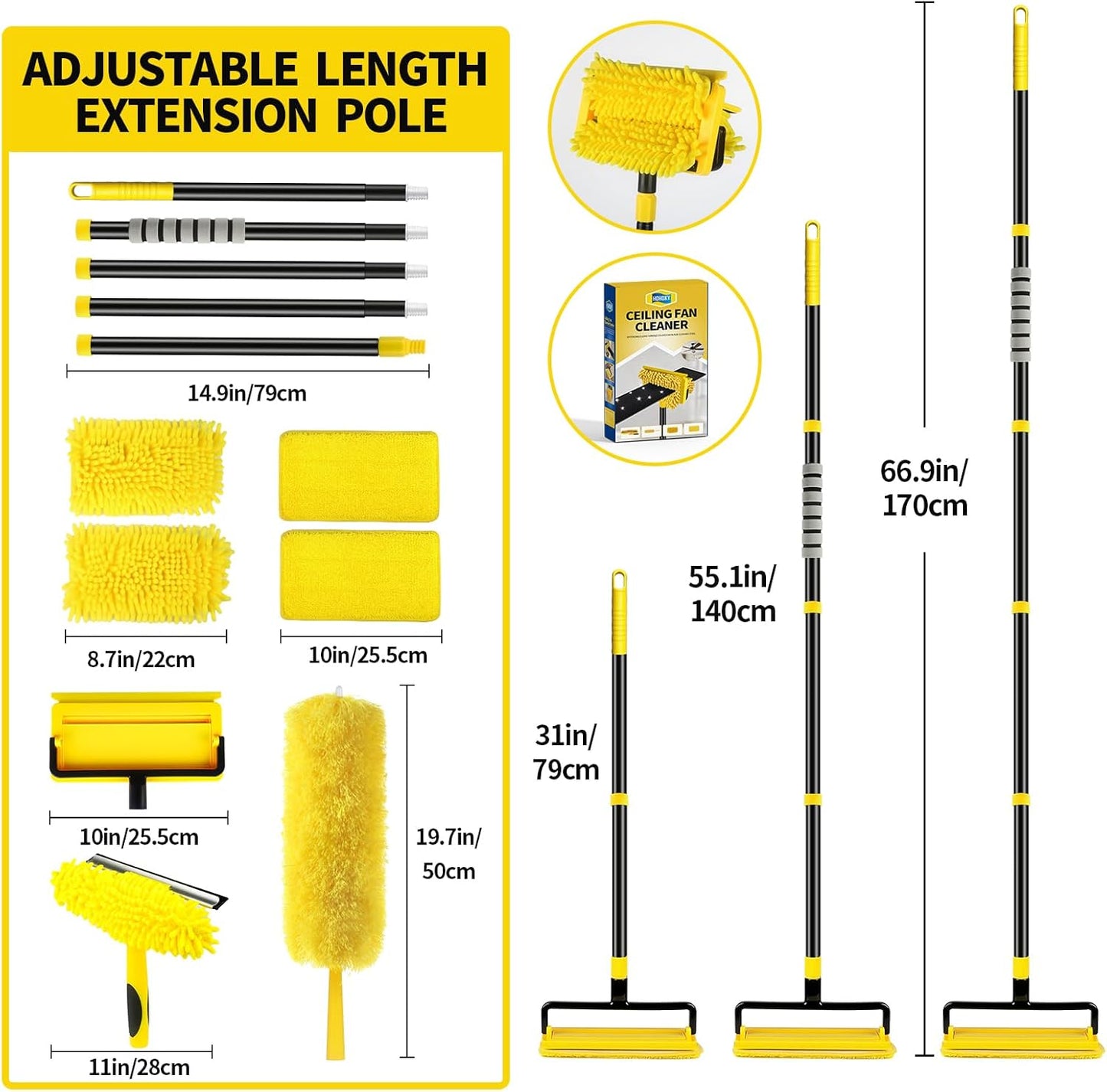 High Ceiling Fan Cleaner Duster for Fans Blades Cleaner with 78.7in Extension Pole Extra Long