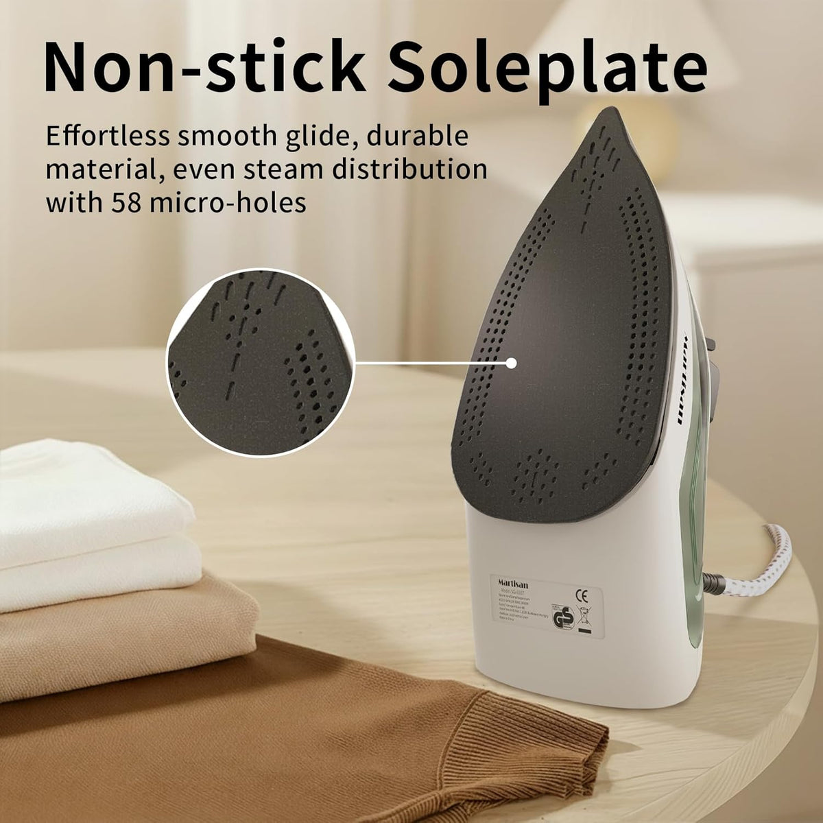 Martisan 2000W Powerful Steamer, Steam Iron for Clothes, Non-stick Soleplate, 4-in-1 Iron, Anti