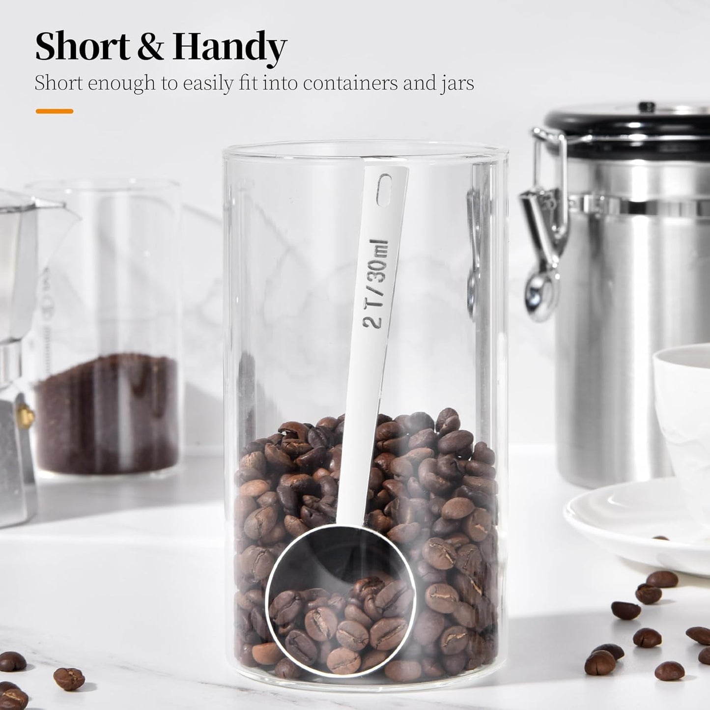 Long Handle Coffee Scoop: 5.98 Inch 18/8 Stainless Steel 2 Tablespoon Metal Measuring Spoon Tbsp
