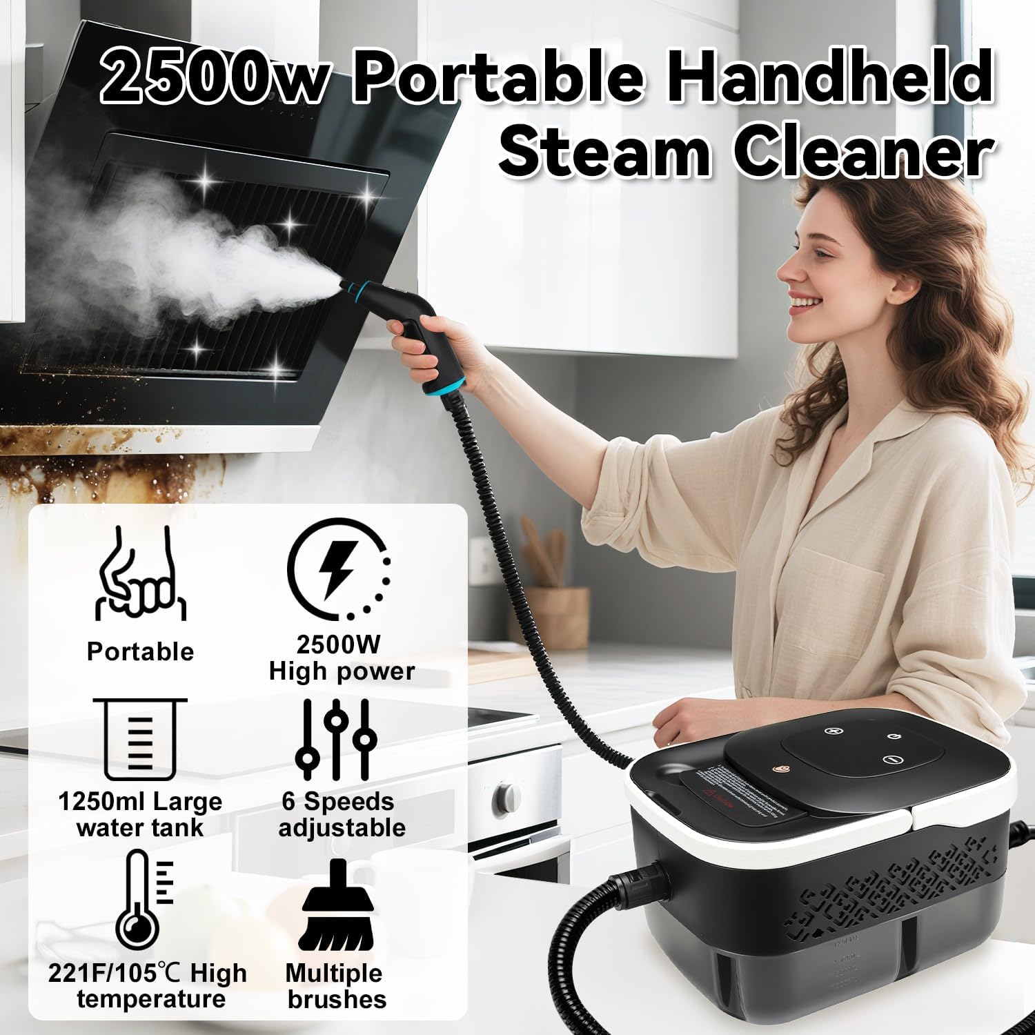 Steam Cleaner for Home, 2500W Portable Handheld Steamer for Cleaning, Large Capacity Tank
