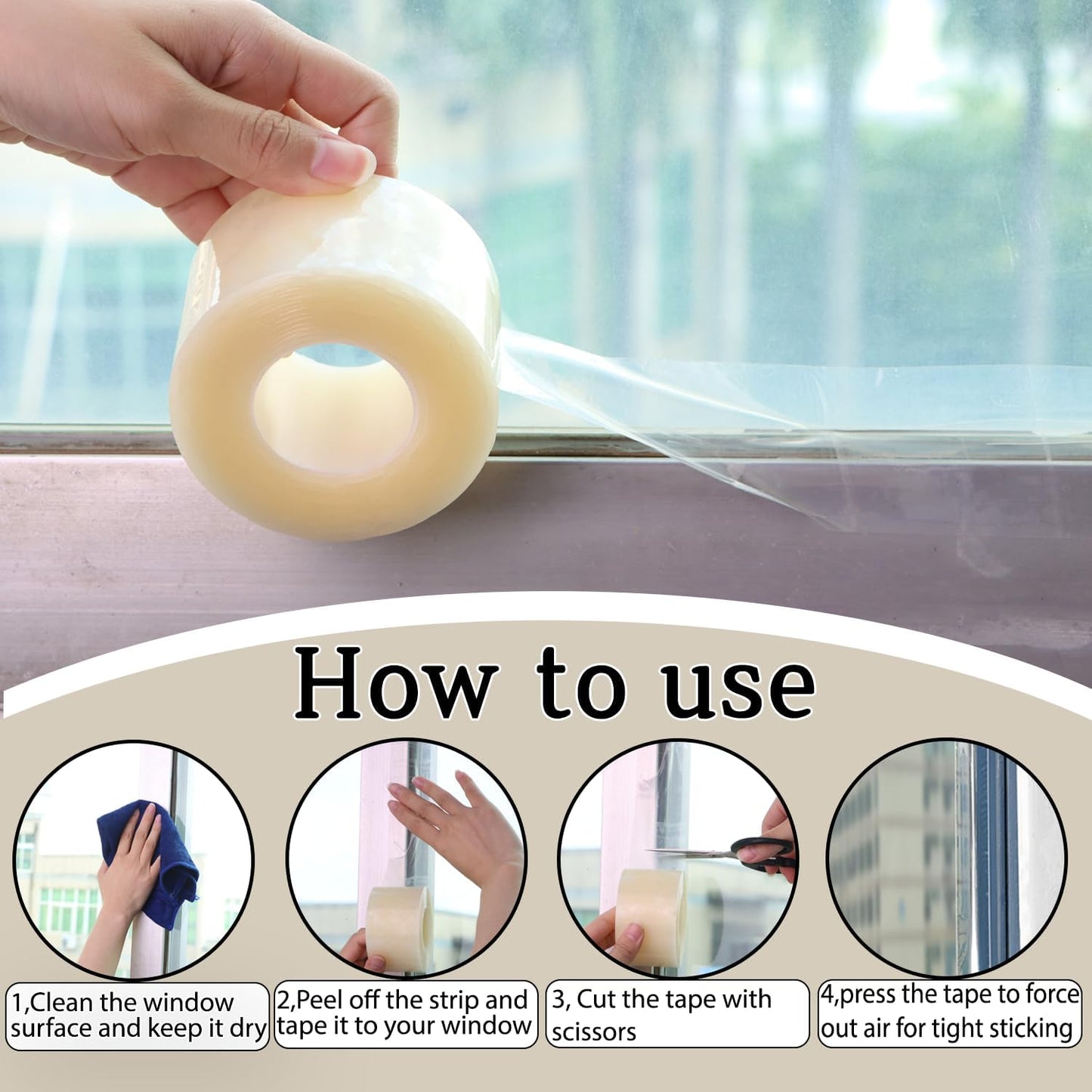 Transparent Window Seal Weather Sealing Tape 2 Inch x 35 Yards Weather Stripping Residue Free Clear