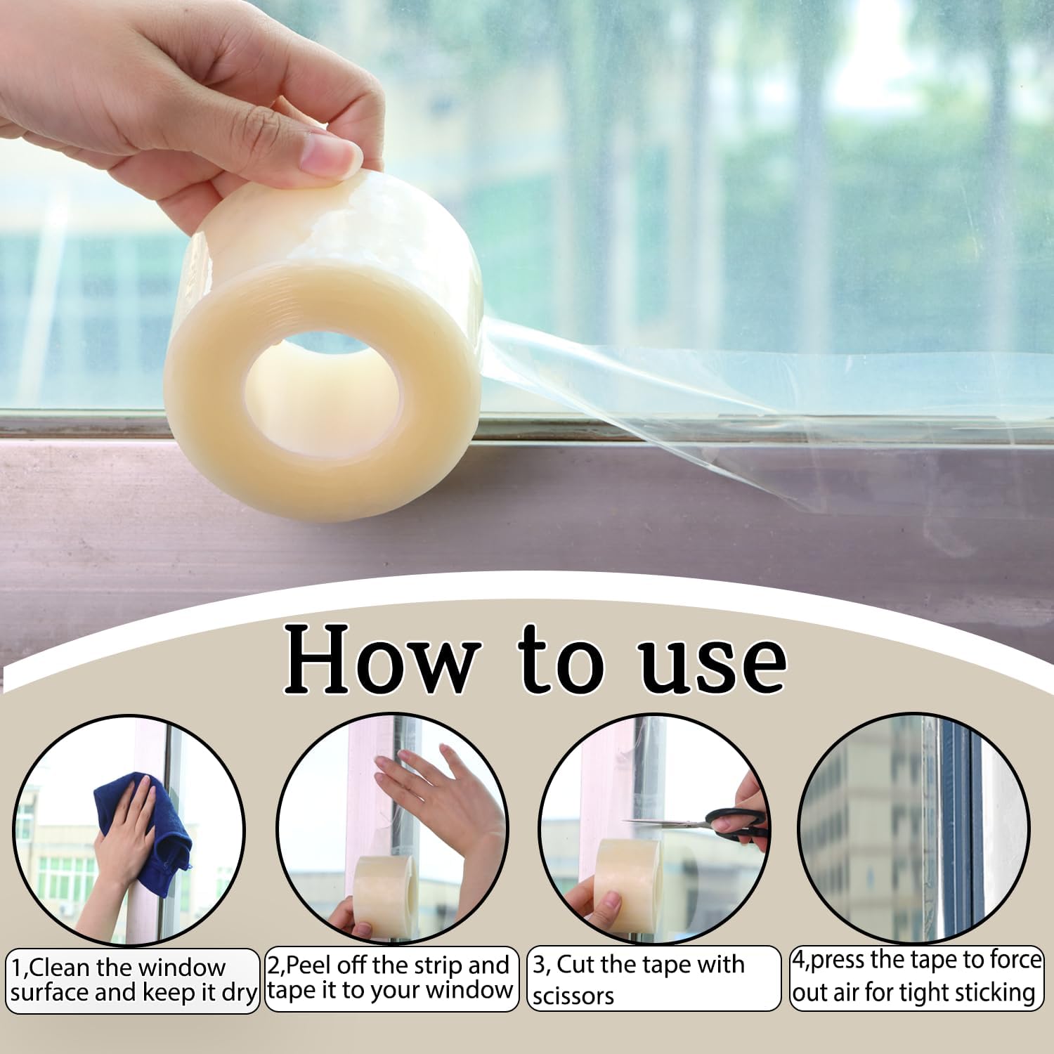 Transparent Window Seal Weather Sealing Tape 2 Inch x 35 Yards Weather Stripping Residue Free Clear