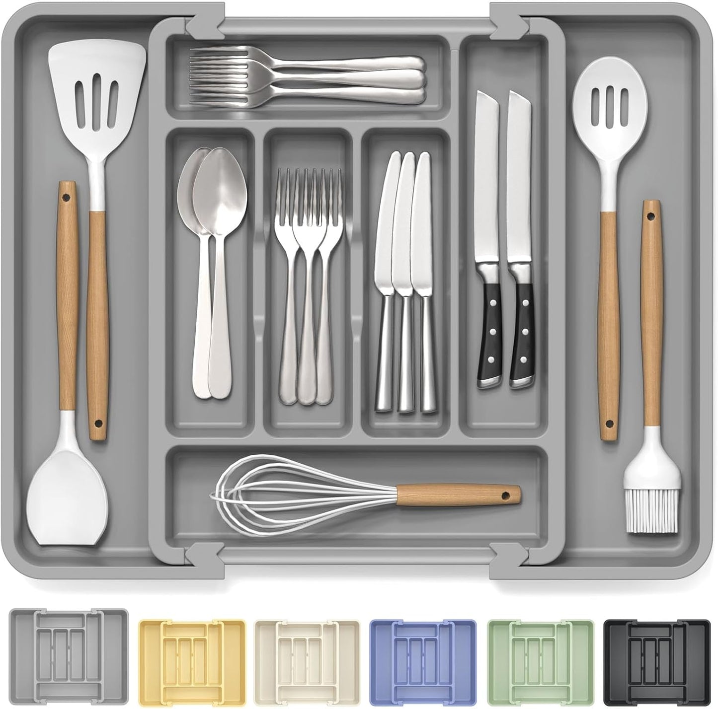 Caperci Large Silverware Organizer for Kitchen Drawer & Utensils - Expandable Drawer Organizer for