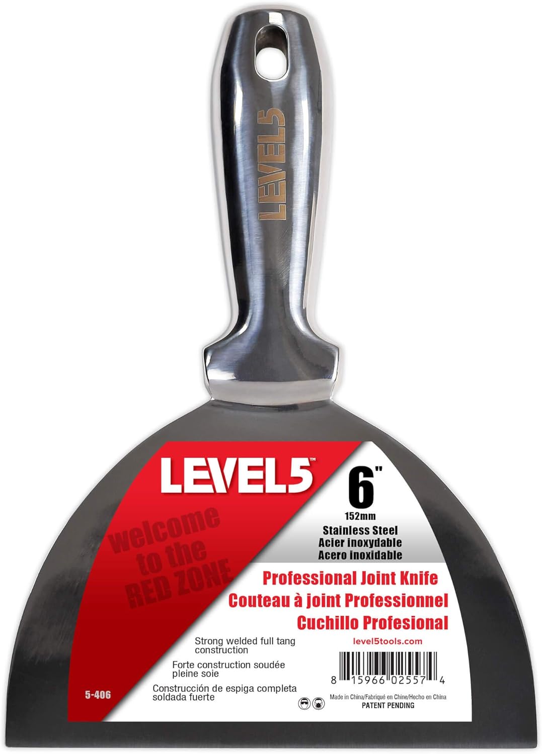 6" All Stainless Steel Joint Knife - LEVEL5 | Professional Grade Putty Blade, Premium Polished