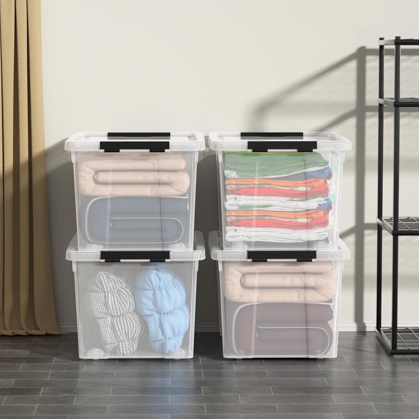 4 Pack Large Clear Plastic Storage Bins with Latching Lids, 50 Quart Plastic Storage Container with