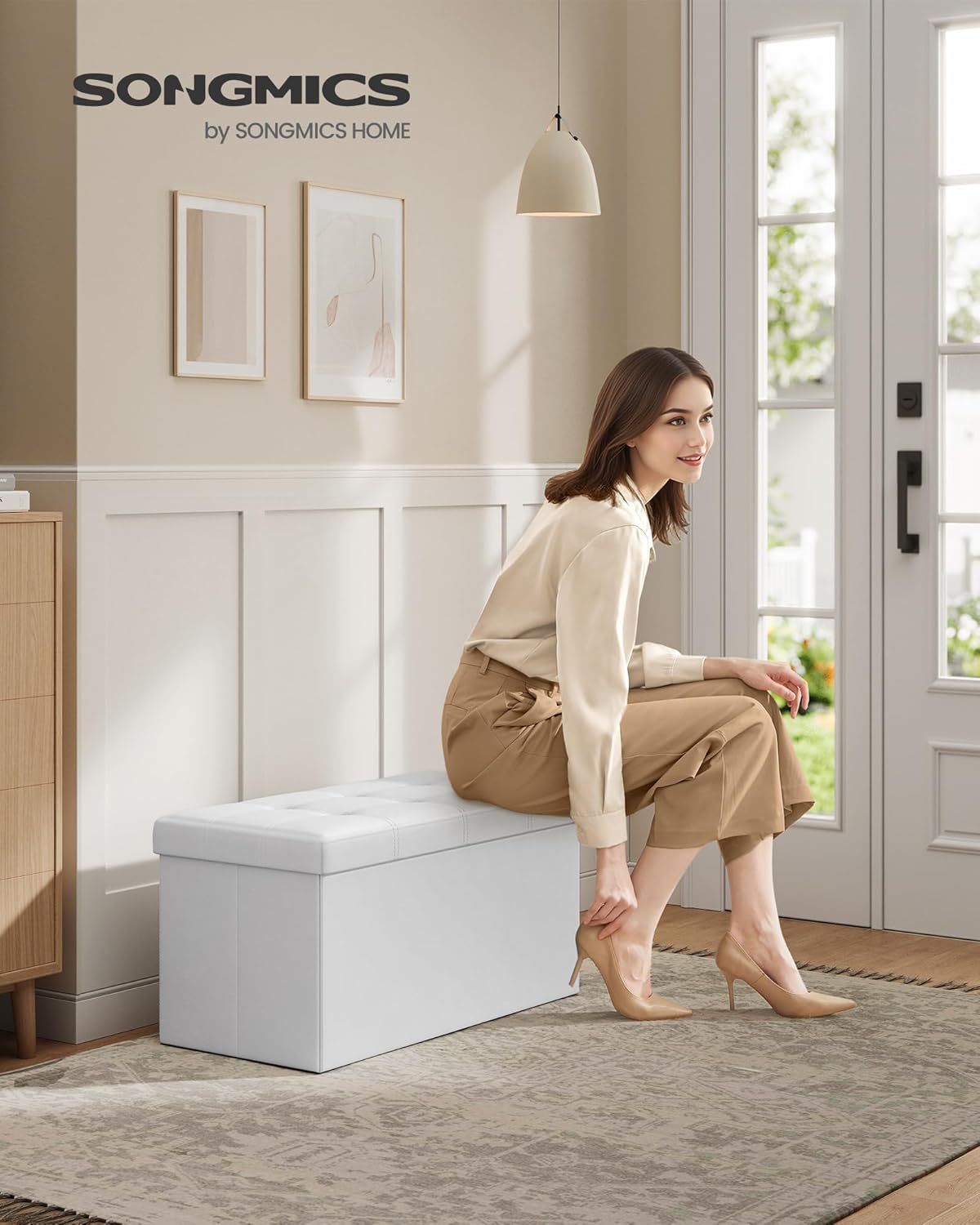 SONGMICS MAZIE Collection - 30 Inches Folding Storage Ottoman Bench, Ottoman with Storage, Foot