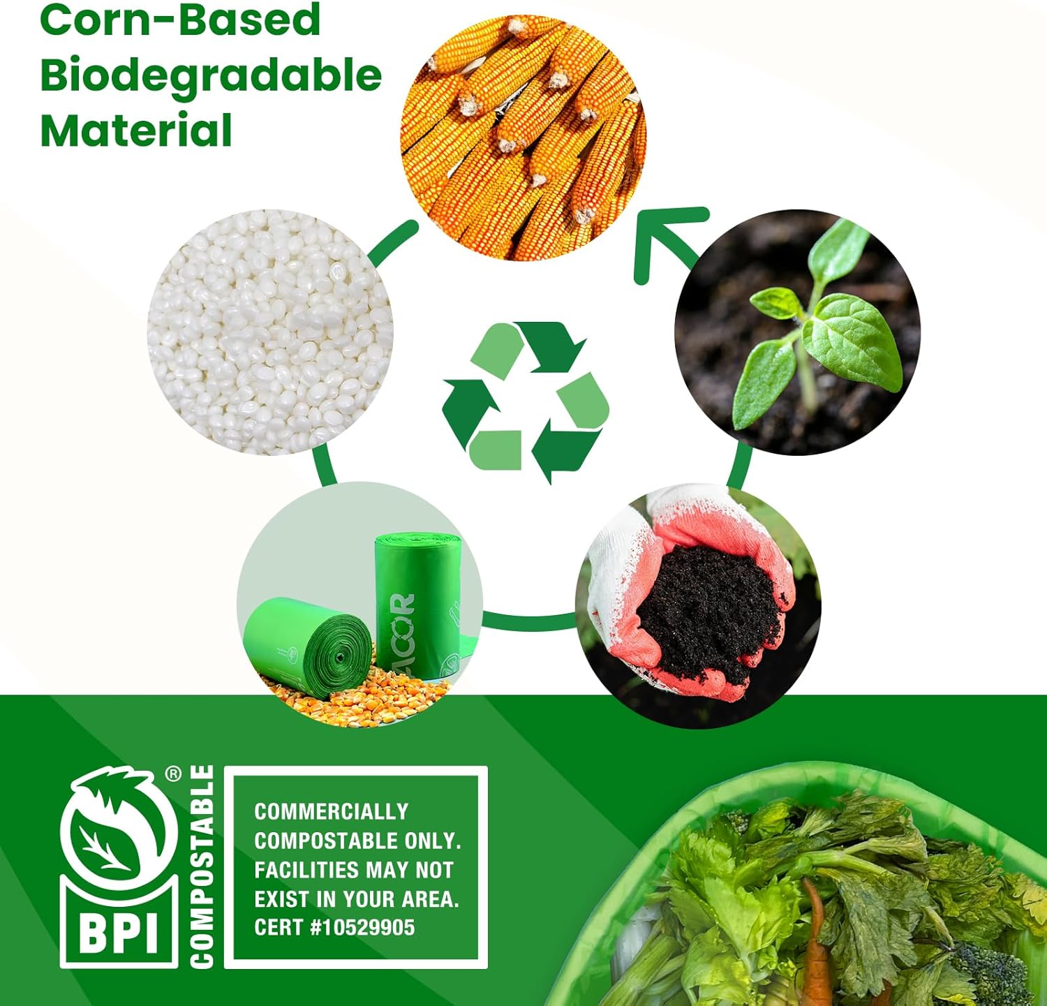 13 Gallon Compostable Trash Bags,50 Count, Heavy Duty Tall Kitchen Food Scrap Waste Bag,Certified