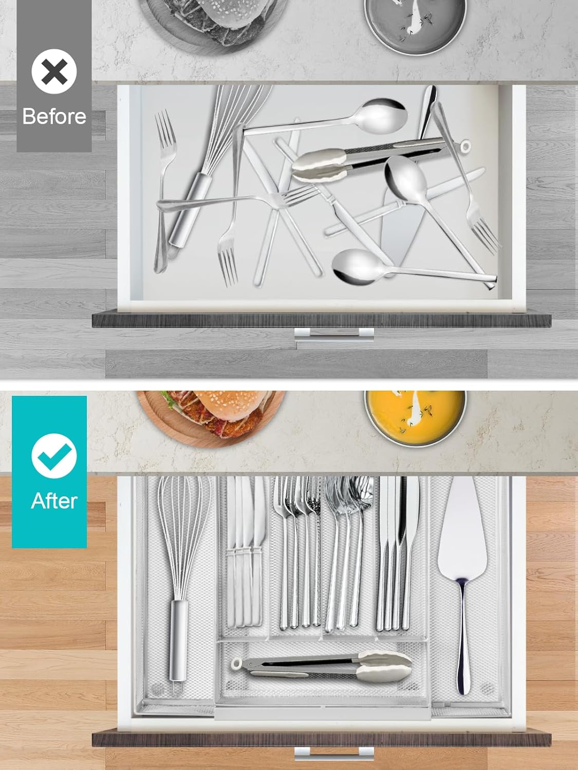 Silverware Organizer Metal Mesh, Drawer Organizer, Utensil Cutlery Tray for kitchen