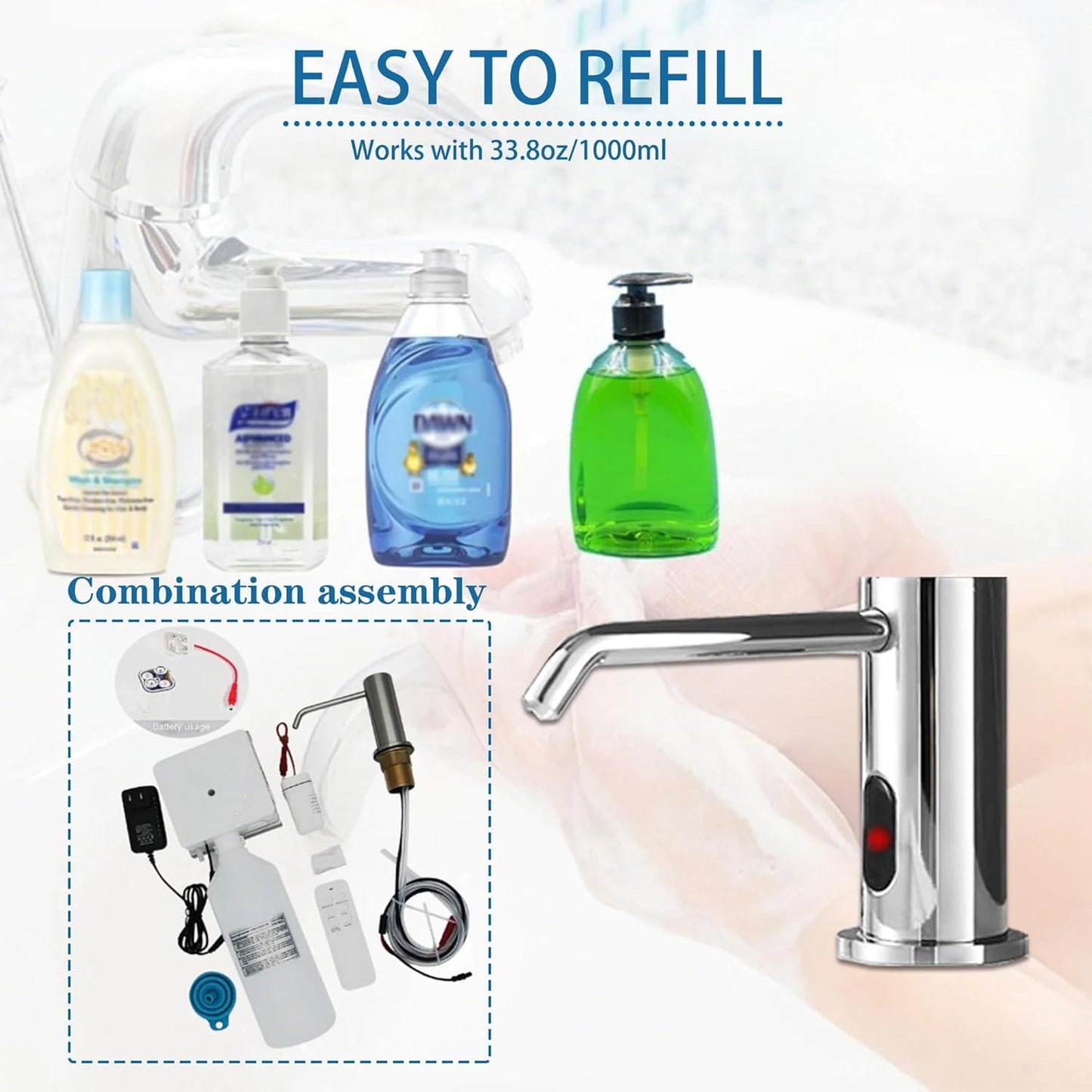 Automatic Soap Dispenser Touchless for Kitchen and Bathroom, Sink Built in Commercial Electric Soap