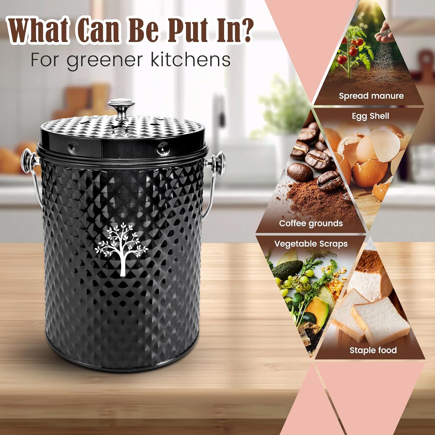 AOSION Countertop Compost Bin Kitchen，Odorless Indoor Compost Bin with Lid and Compost Bags,Compost
