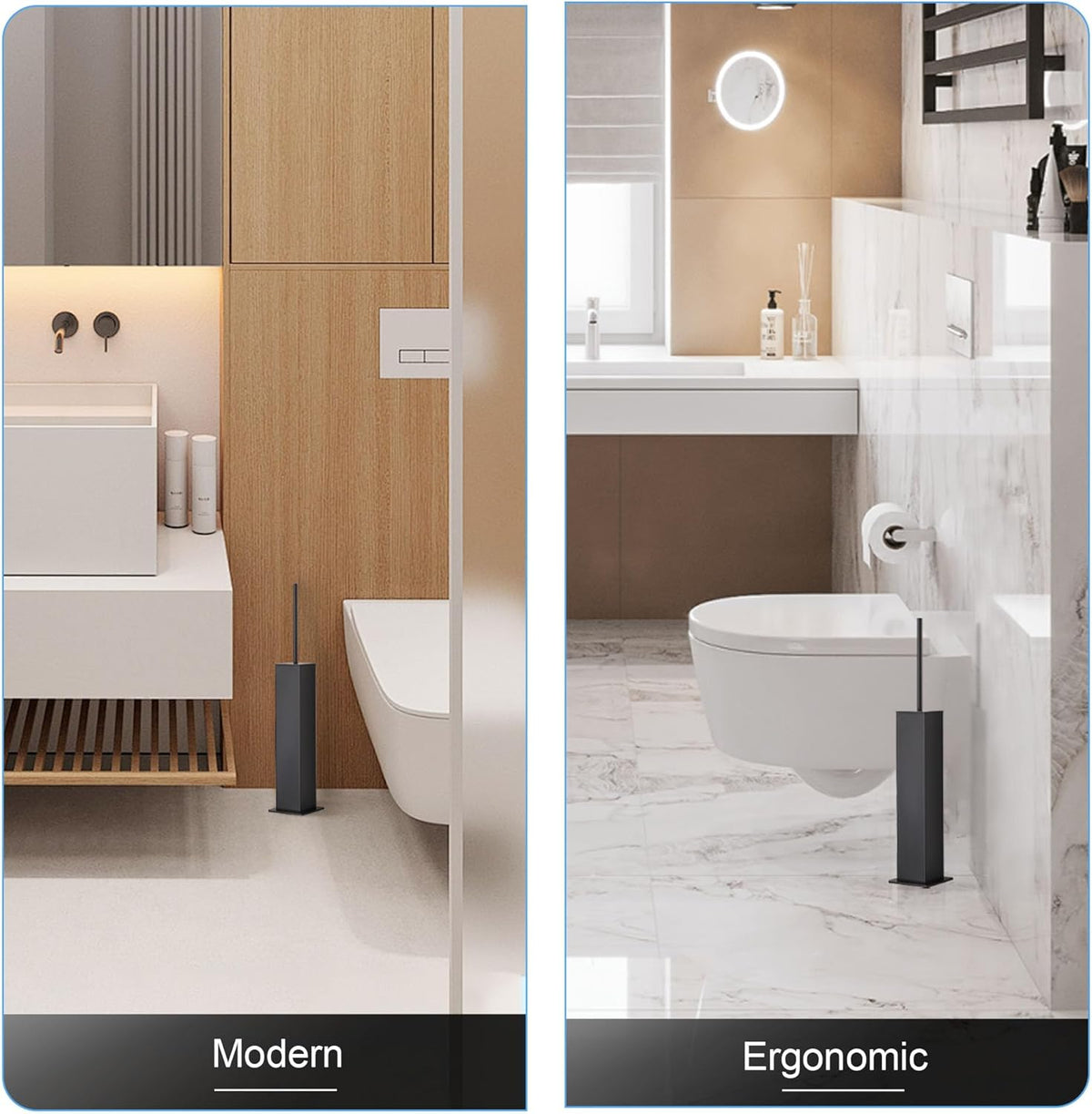BVL Toilet Brush and Holder Set Black Stainless Steel 304 Square Freestanding Toilet Brush for