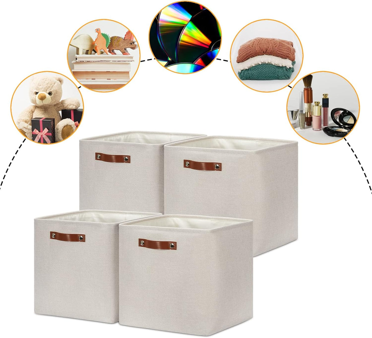 DULLEMELO Storage Bins, 4 Pack Of 13x13x13 Decorative Storage Cube Bins Suit Office, Home, Shelves