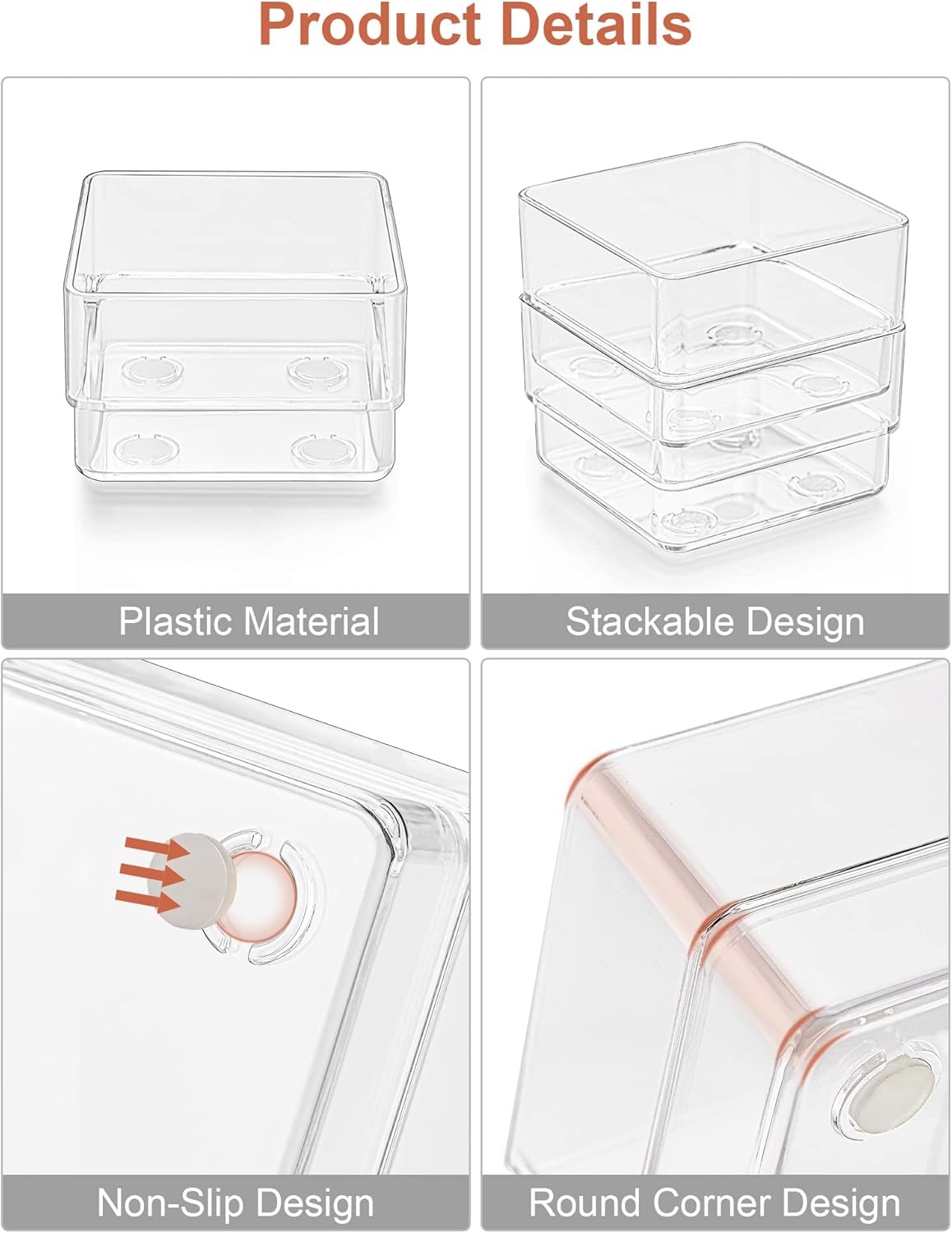 SMARTAKE 16-Piece Drawer Organizer with Non-Slip Silicone Pads, 5-Size Desk Storage Tray for