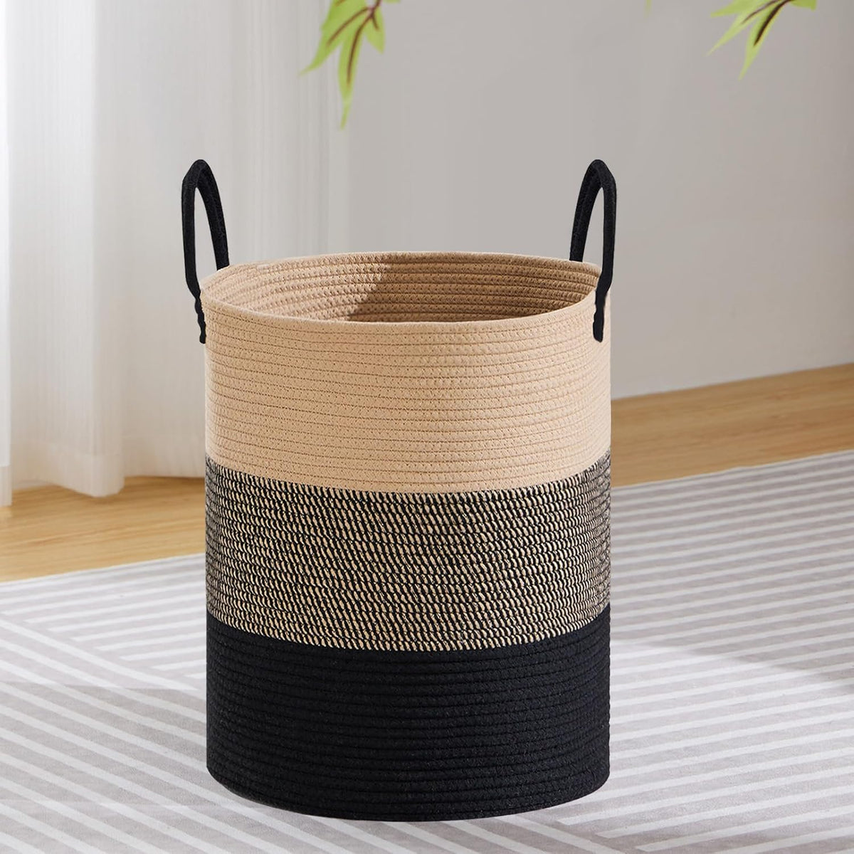 VIPOSCO Large Laundry Hamper, Tall Woven Rope Storage Basket for Blanket, Toys, Dirty Clothes in