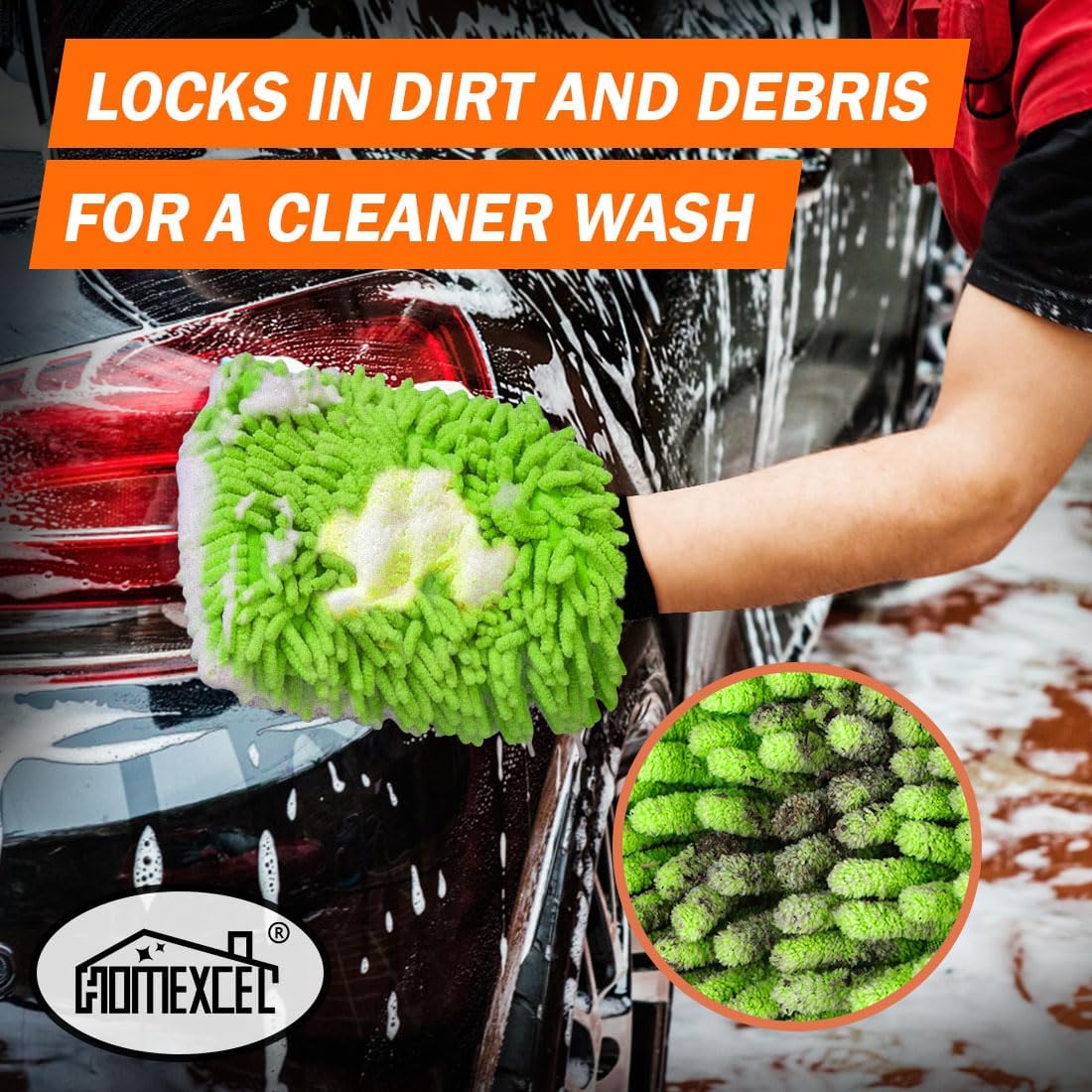 HOMEXCEL Car Wash Mitt, 2PK Chenille Microfiber Wash Mitt, Scratch-Free & Lint-Free, Rich Foam