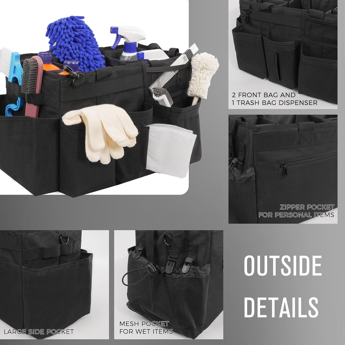 Wearable Cleaning Caddy Organizer with Handle & Shoulder Straps for Housekeepers, Under Sink & Car