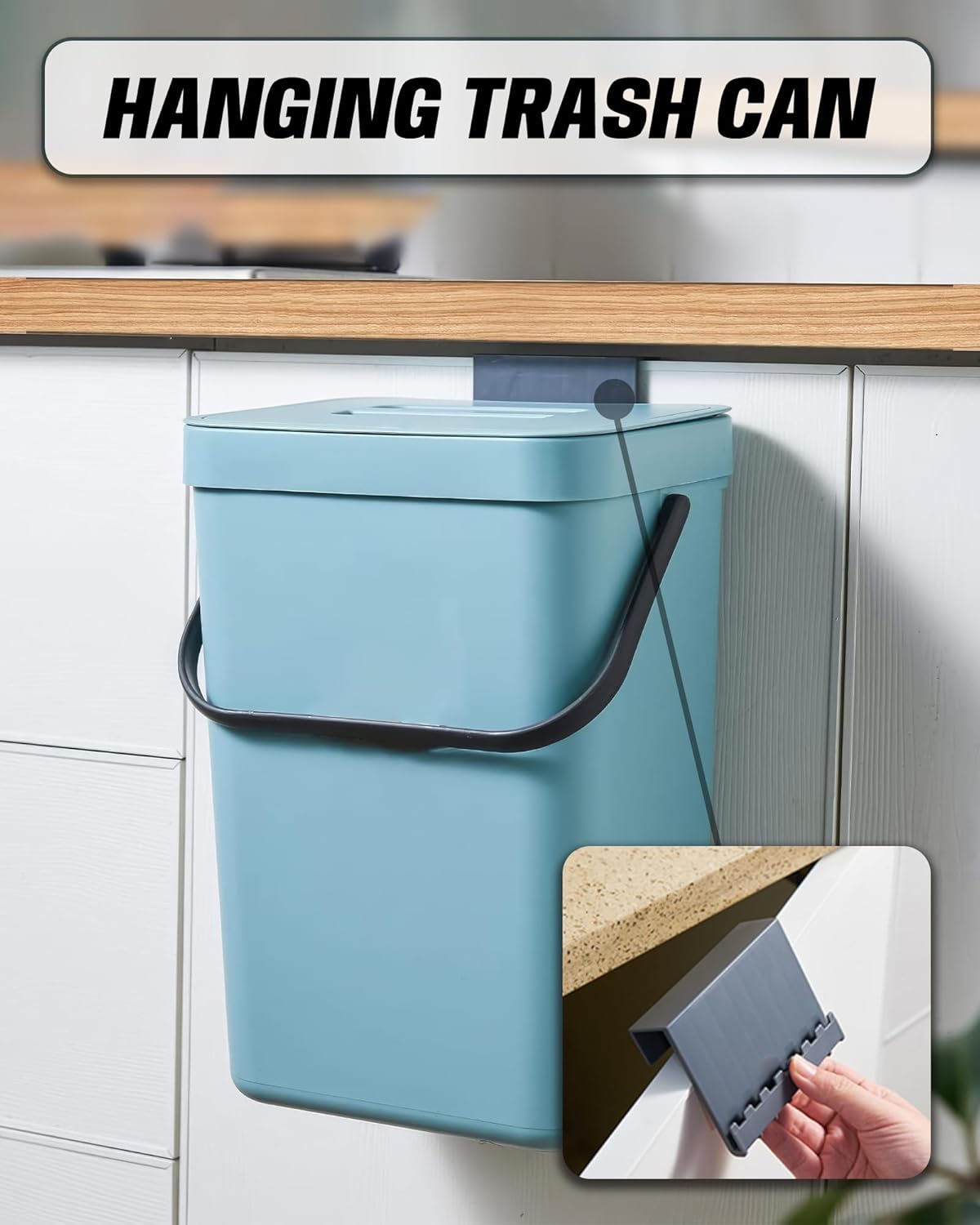 Kitchen Compost Bin - 3.2 Gallons Hanging Trash Can with Lid for Kitchen Bathroom, Under Sink Trash