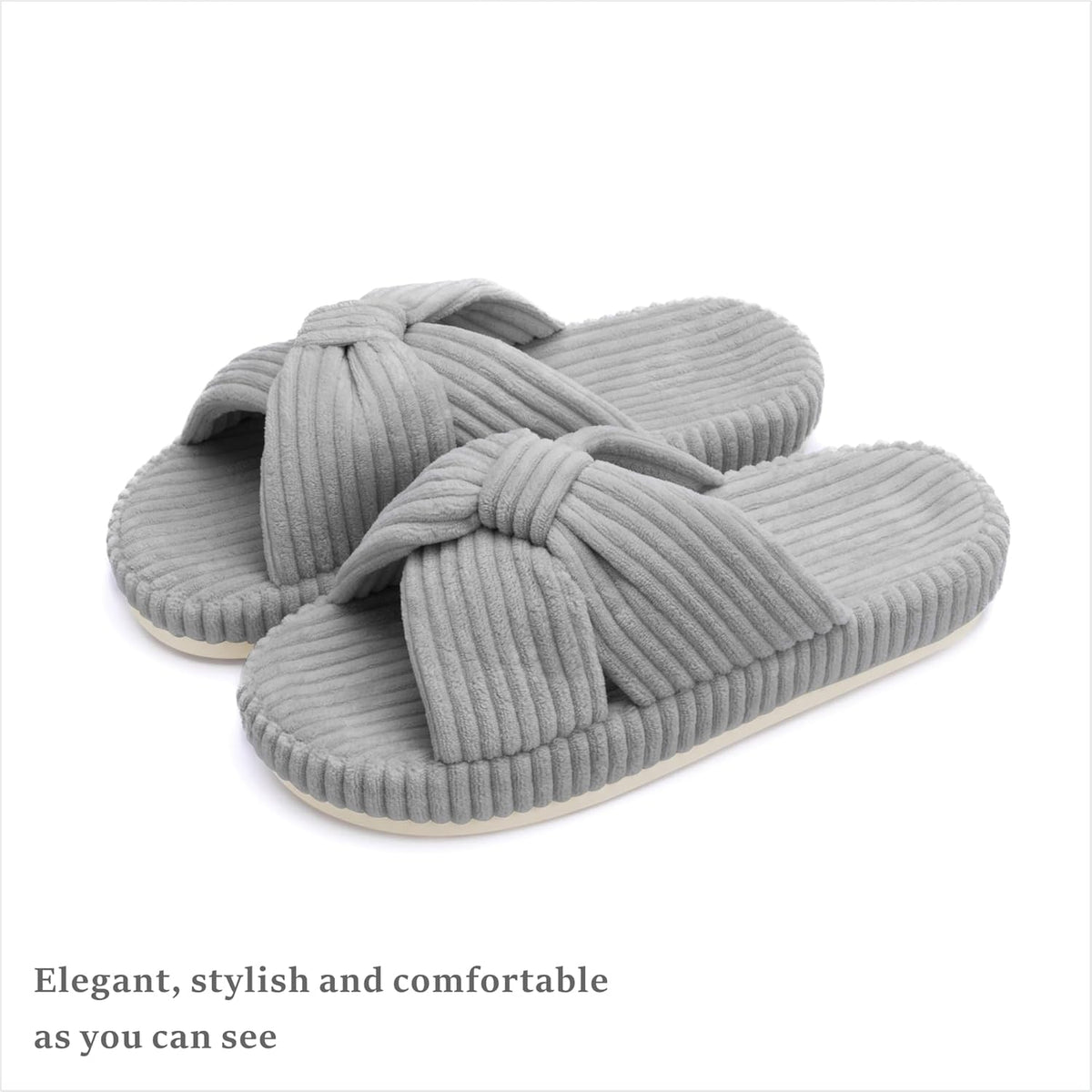 Chantomoo Slippers for Women Memory Foam House Bedroom Corduroy Bow Crossbands Slide Slipper Shoes