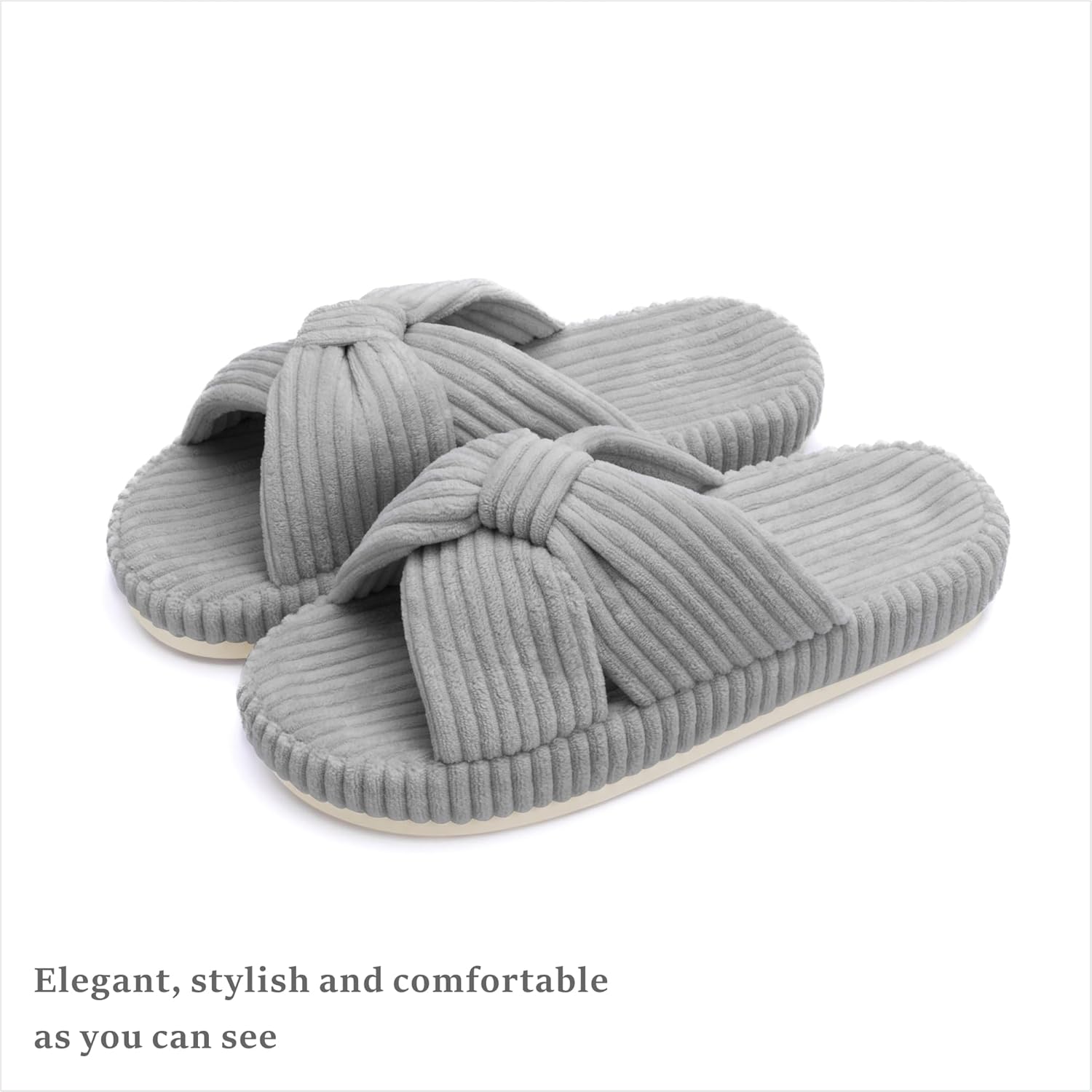 Chantomoo Slippers for Women Memory Foam House Bedroom Corduroy Bow Crossbands Slide Slipper Shoes