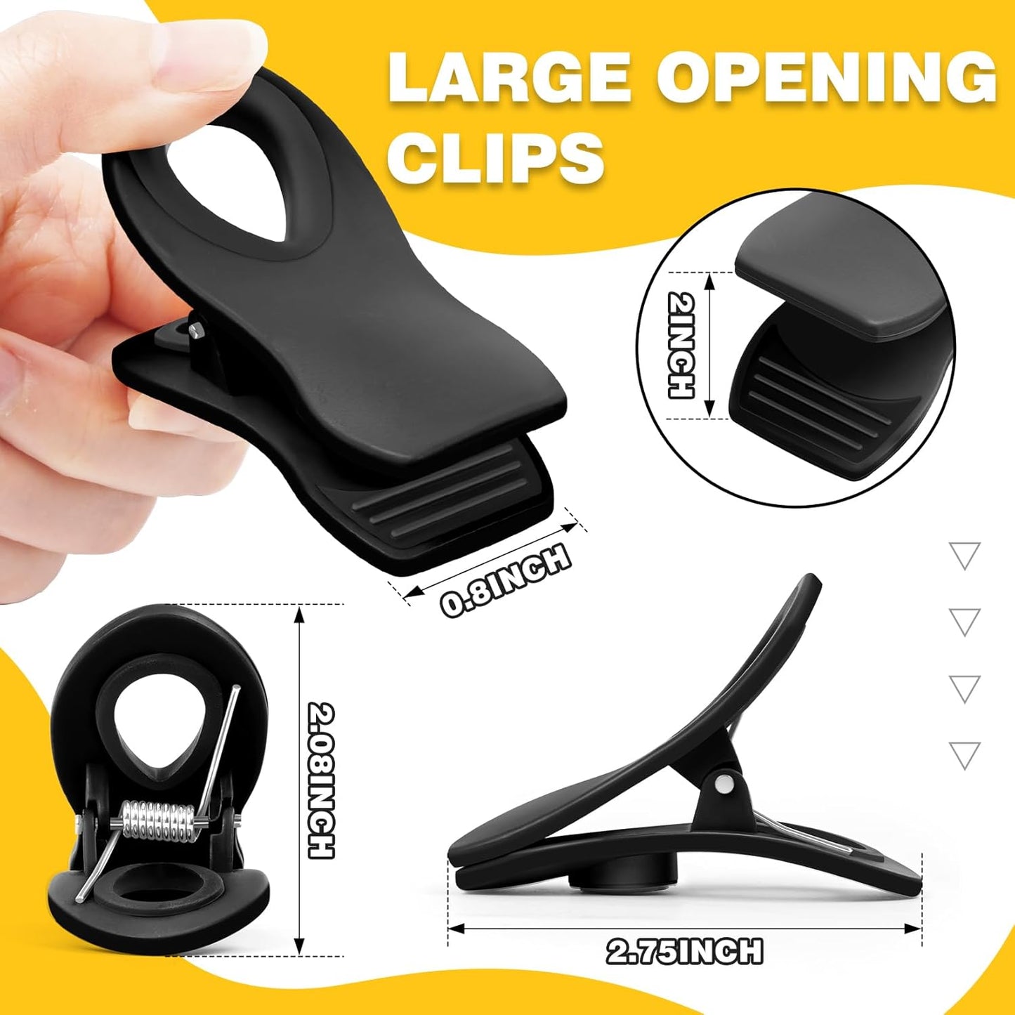 Magnetic Chip Clips, 10 Pack Plastic Bag Clips with Magnet, Black Snack Clips for Food Storage and