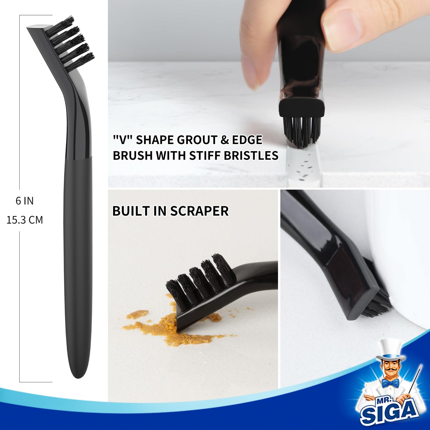 MR.SIGA Grout Cleaner Brush Set, Detail Cleaning Brush Set for Tiles – view 2